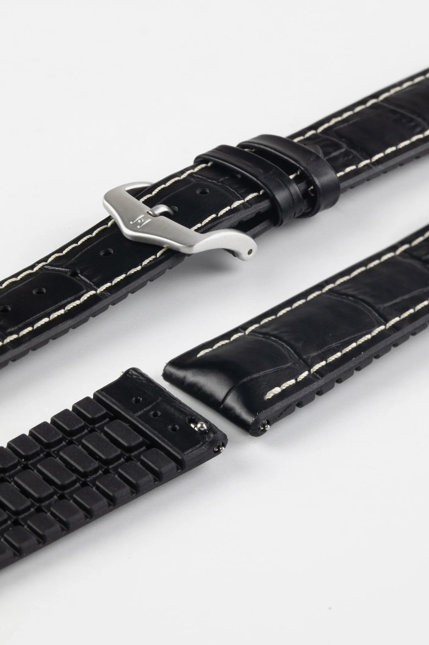 Hirsch GEORGE Alligator Embossed Performance Watch Strap in BLACK/WHITE - Image 10