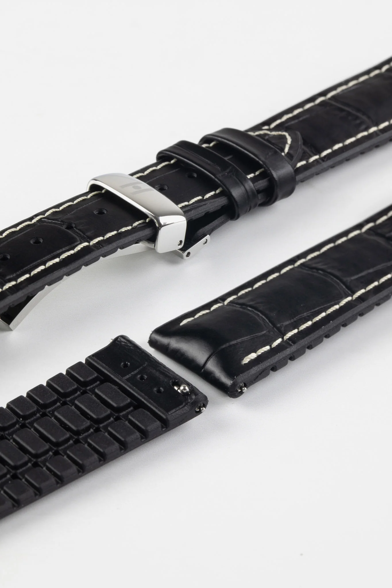 Hirsch GEORGE Alligator Embossed Performance Watch Strap in BLACK/WHITE - Image 11