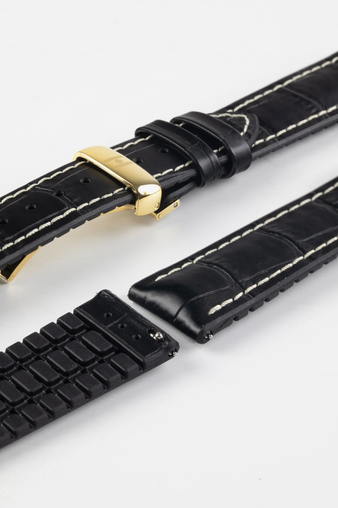 Hirsch GEORGE Alligator Embossed Performance Watch Strap in BLACK/WHITE - Image 12