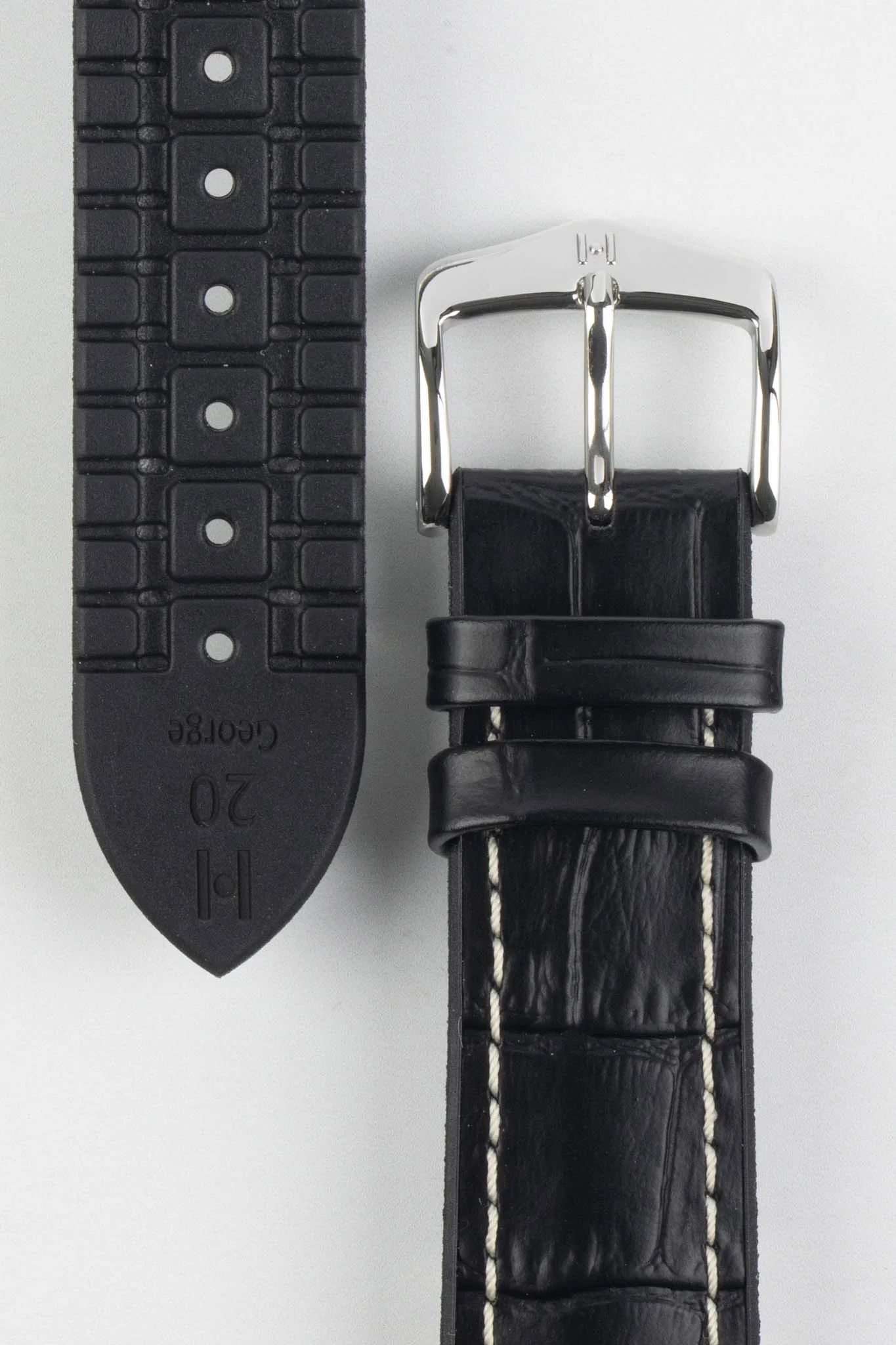 Hirsch GEORGE Alligator Embossed Performance Watch Strap in BLACK/WHITE - Image 3