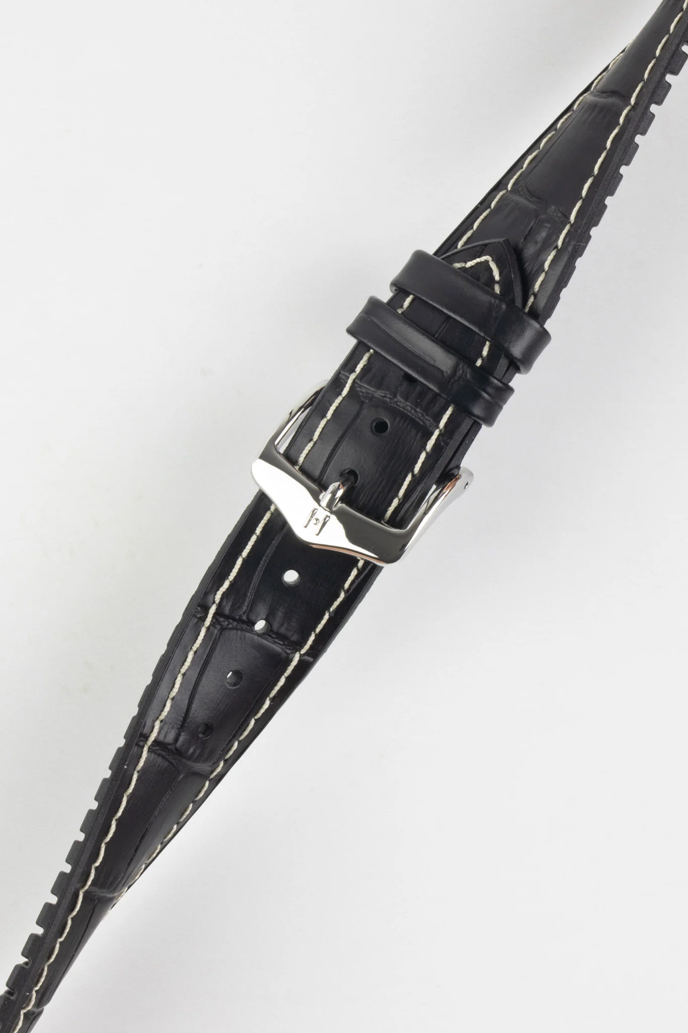 Hirsch GEORGE Alligator Embossed Performance Watch Strap in BLACK/WHITE - Image 5