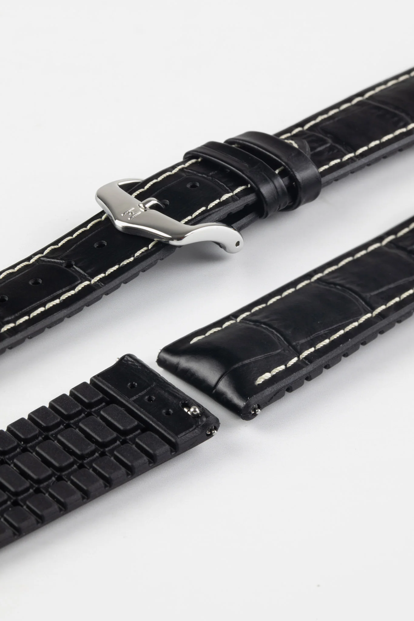 Hirsch GEORGE Alligator Embossed Performance Watch Strap in BLACK/WHITE - Image 7