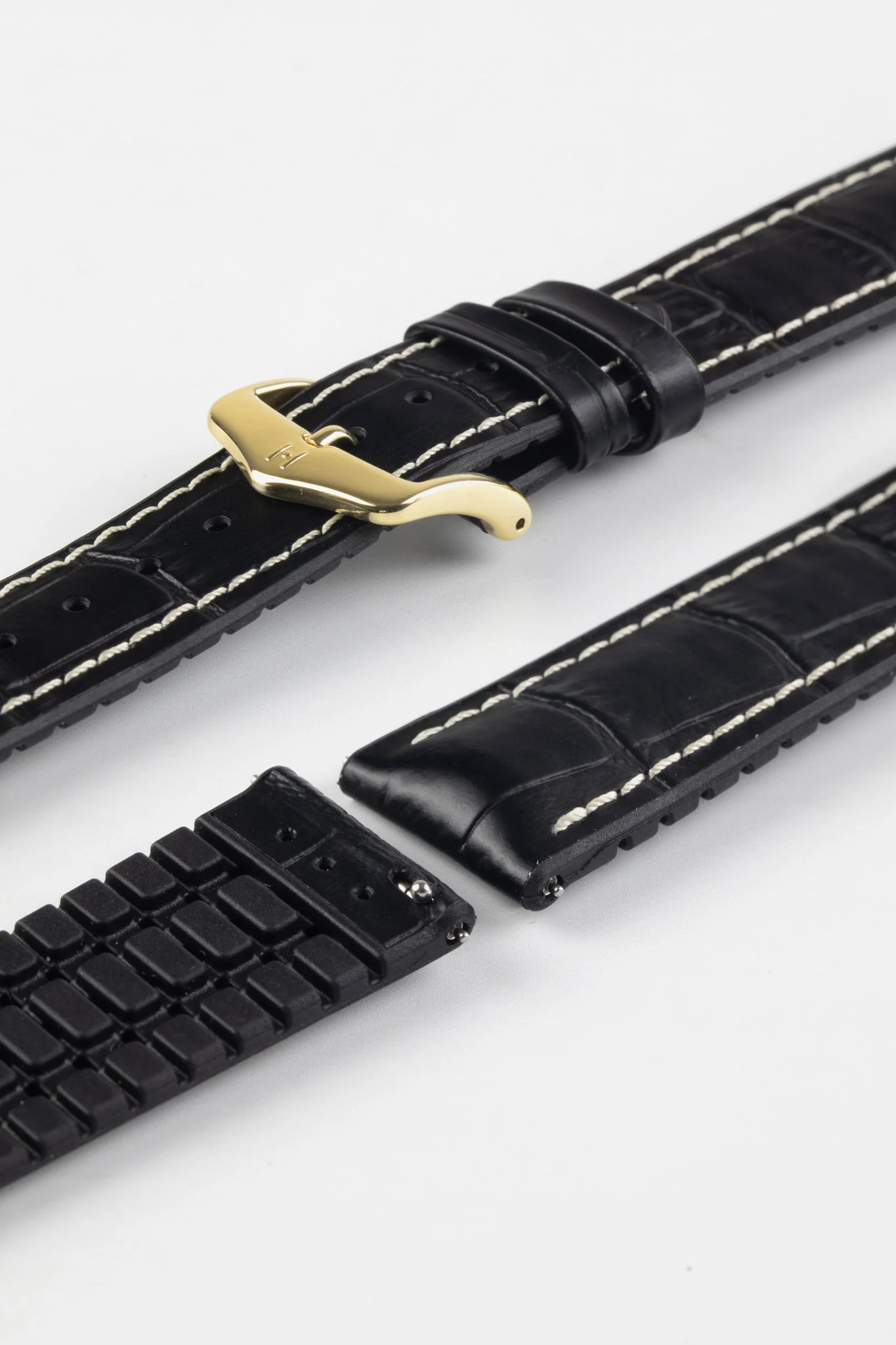 Hirsch GEORGE Alligator Embossed Performance Watch Strap in BLACK/WHITE - Image 8
