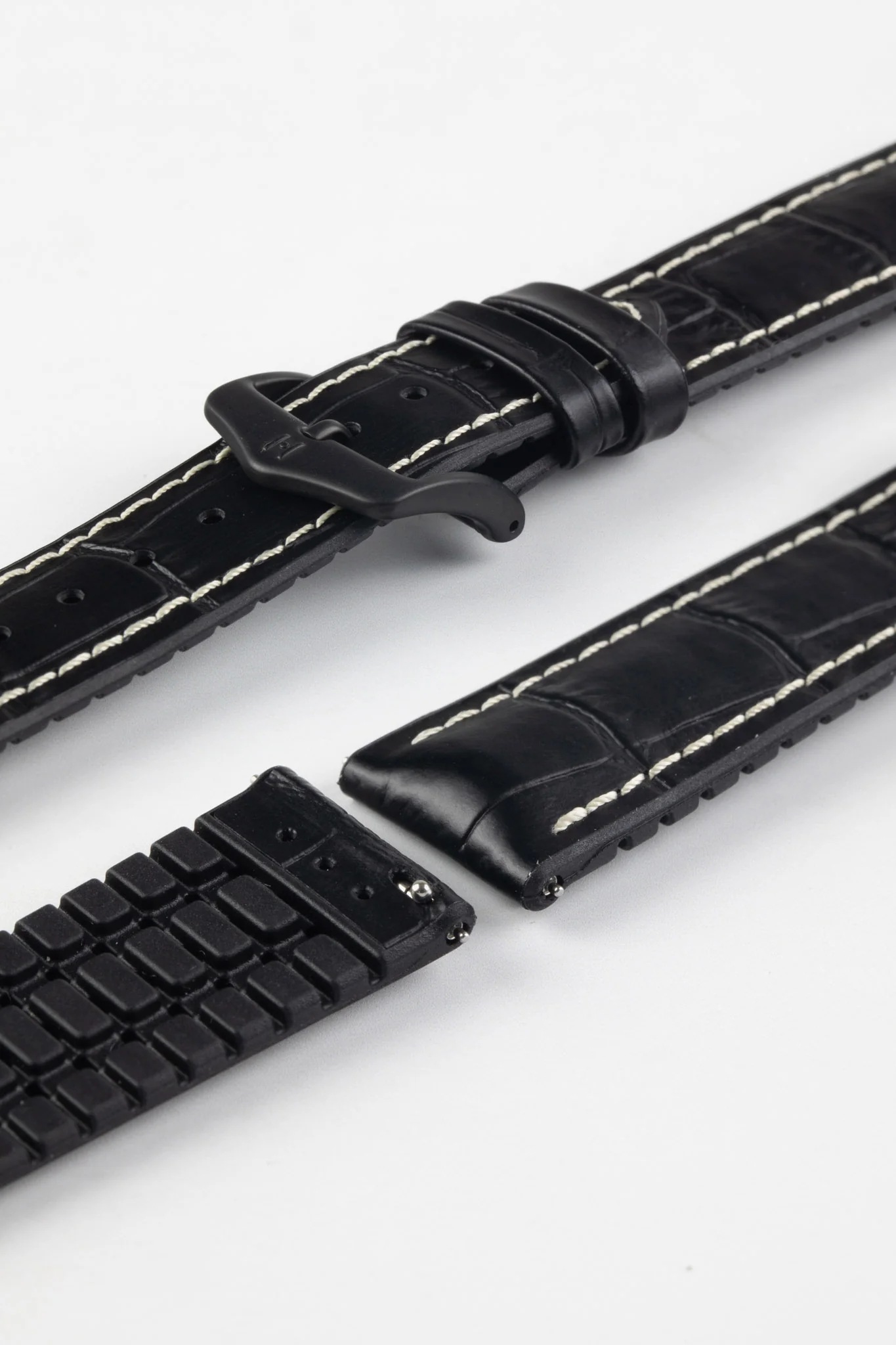 Hirsch GEORGE Alligator Embossed Performance Watch Strap in BLACK/WHITE - Image 9