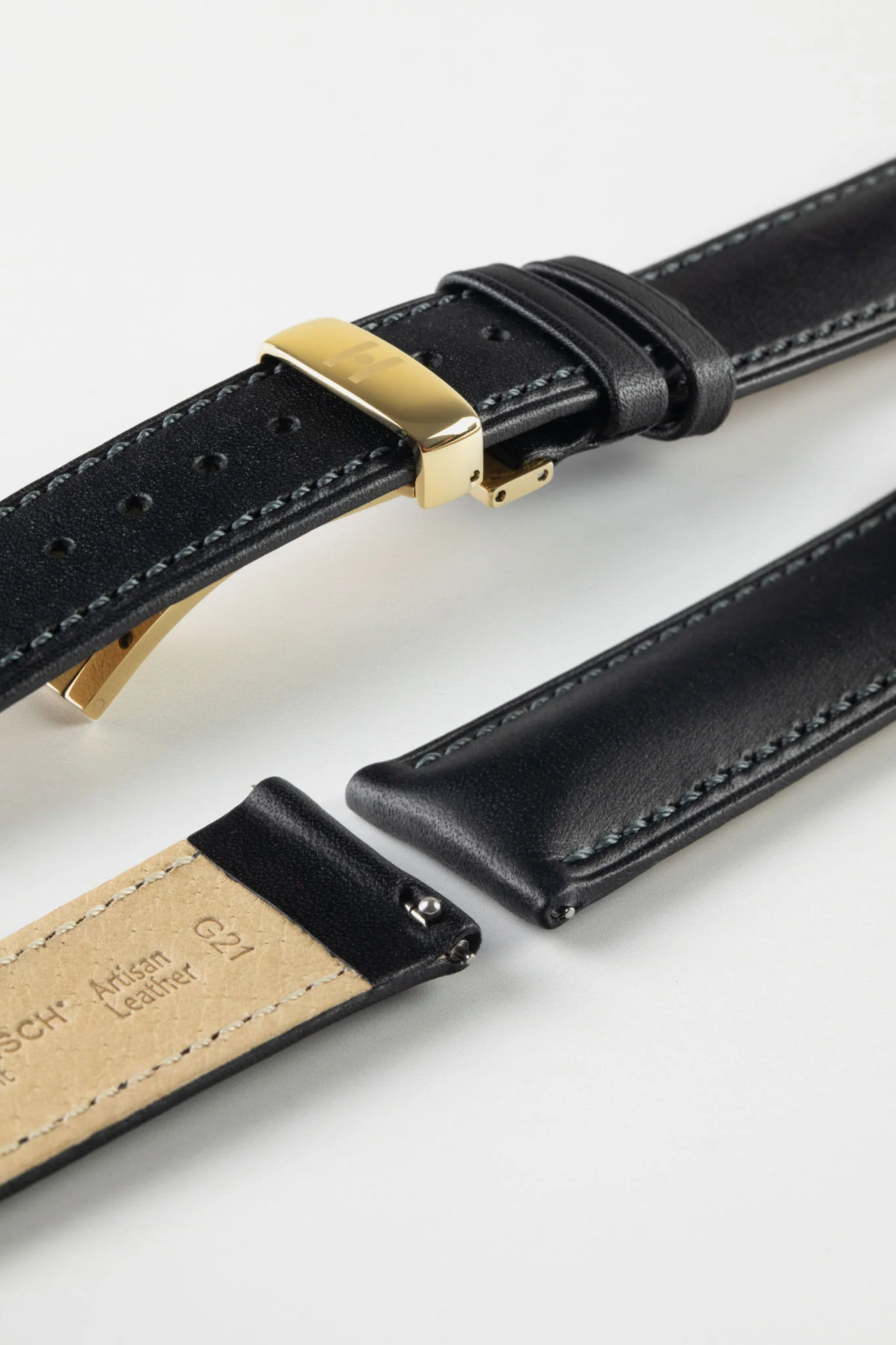 Hirsch KENT Textured Natural Leather Watch Strap in BLACK - Image 10