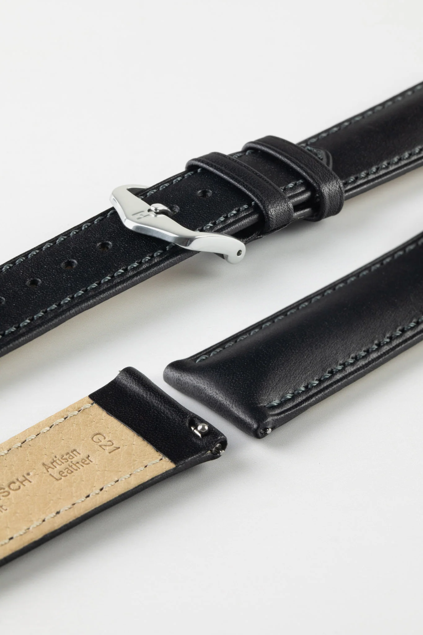 Hirsch KENT Textured Natural Leather Watch Strap in BLACK - Image 7