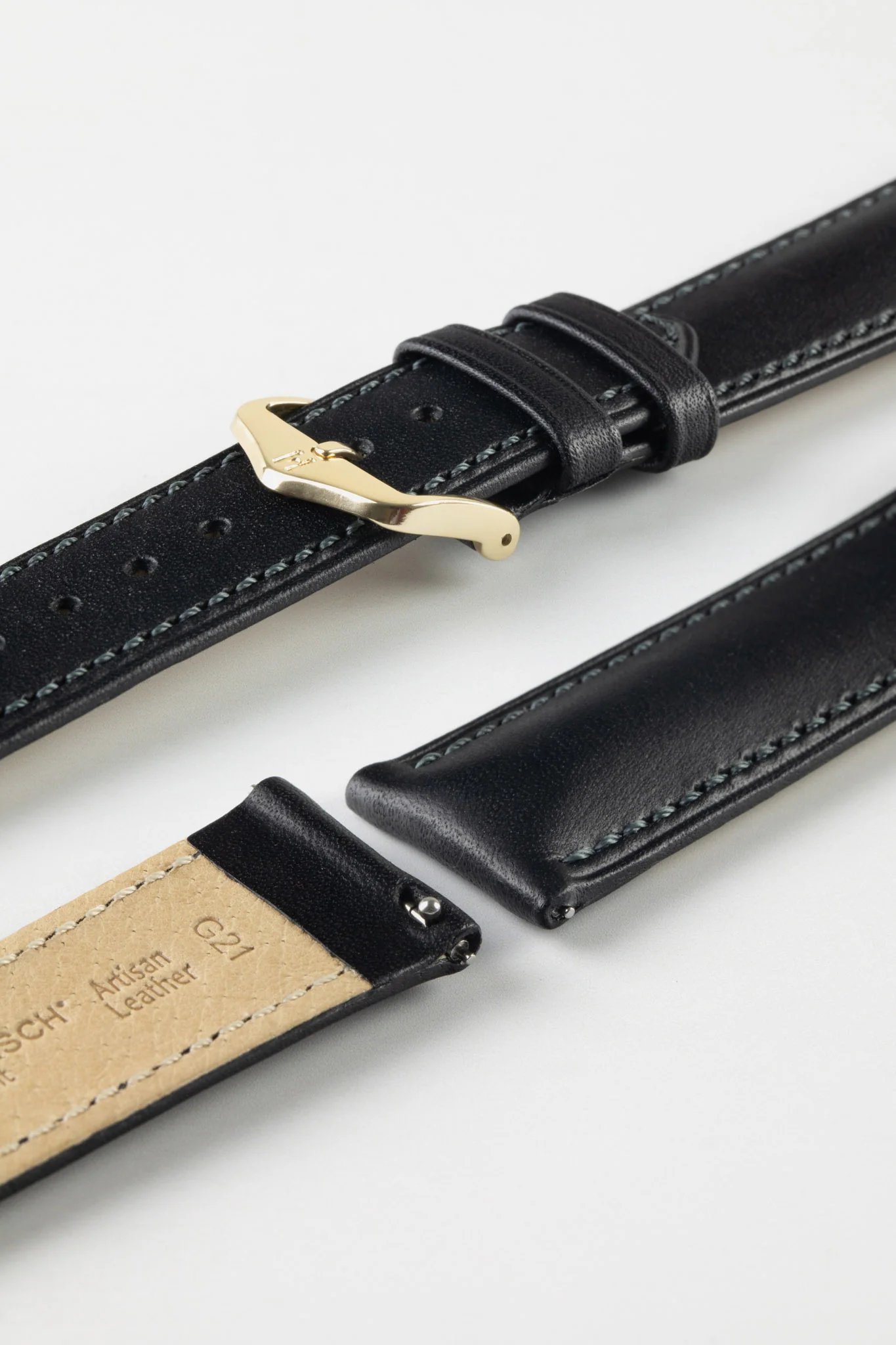 Hirsch KENT Textured Natural Leather Watch Strap in BLACK - Image 8