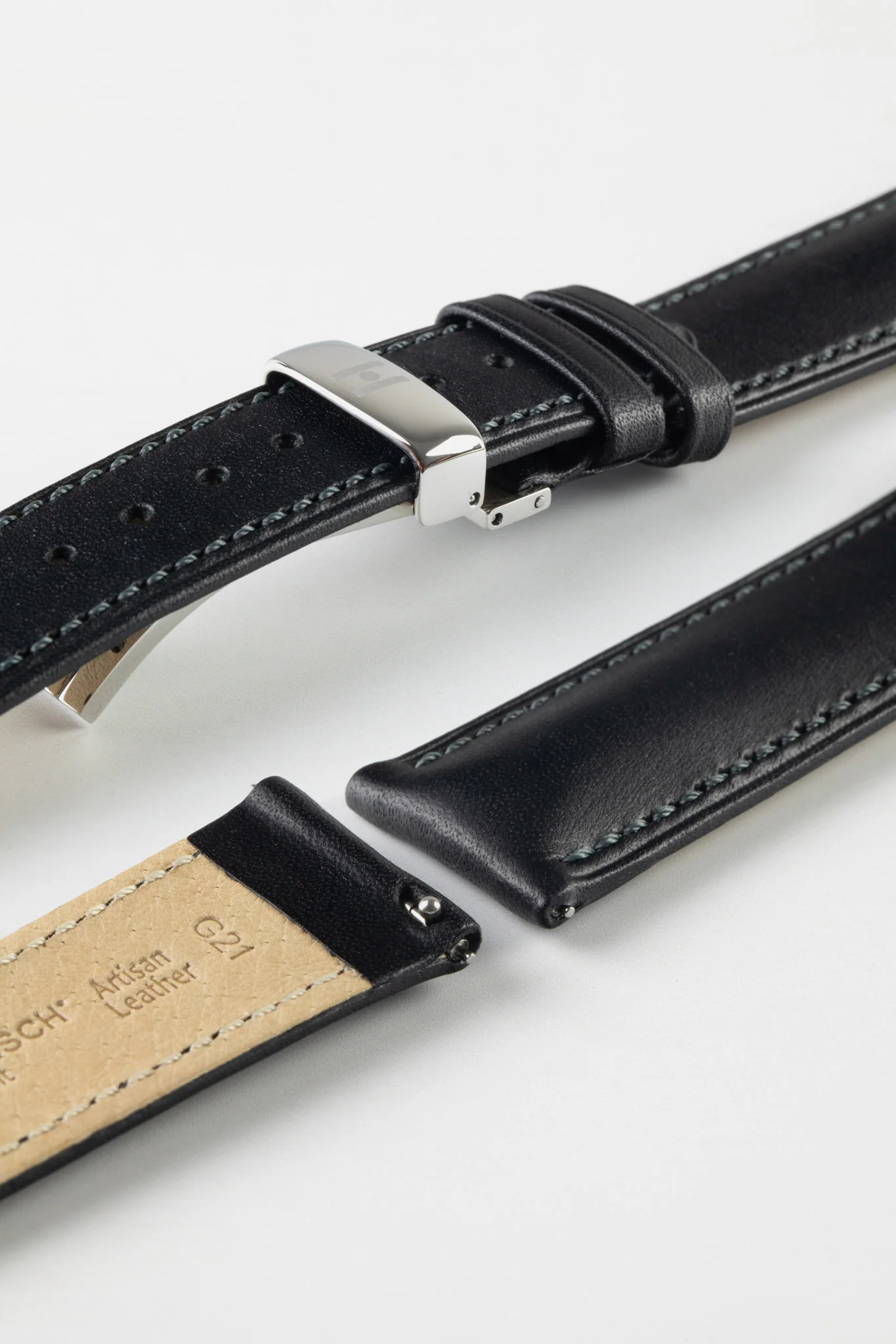 Hirsch KENT Textured Natural Leather Watch Strap in BLACK - Image 9