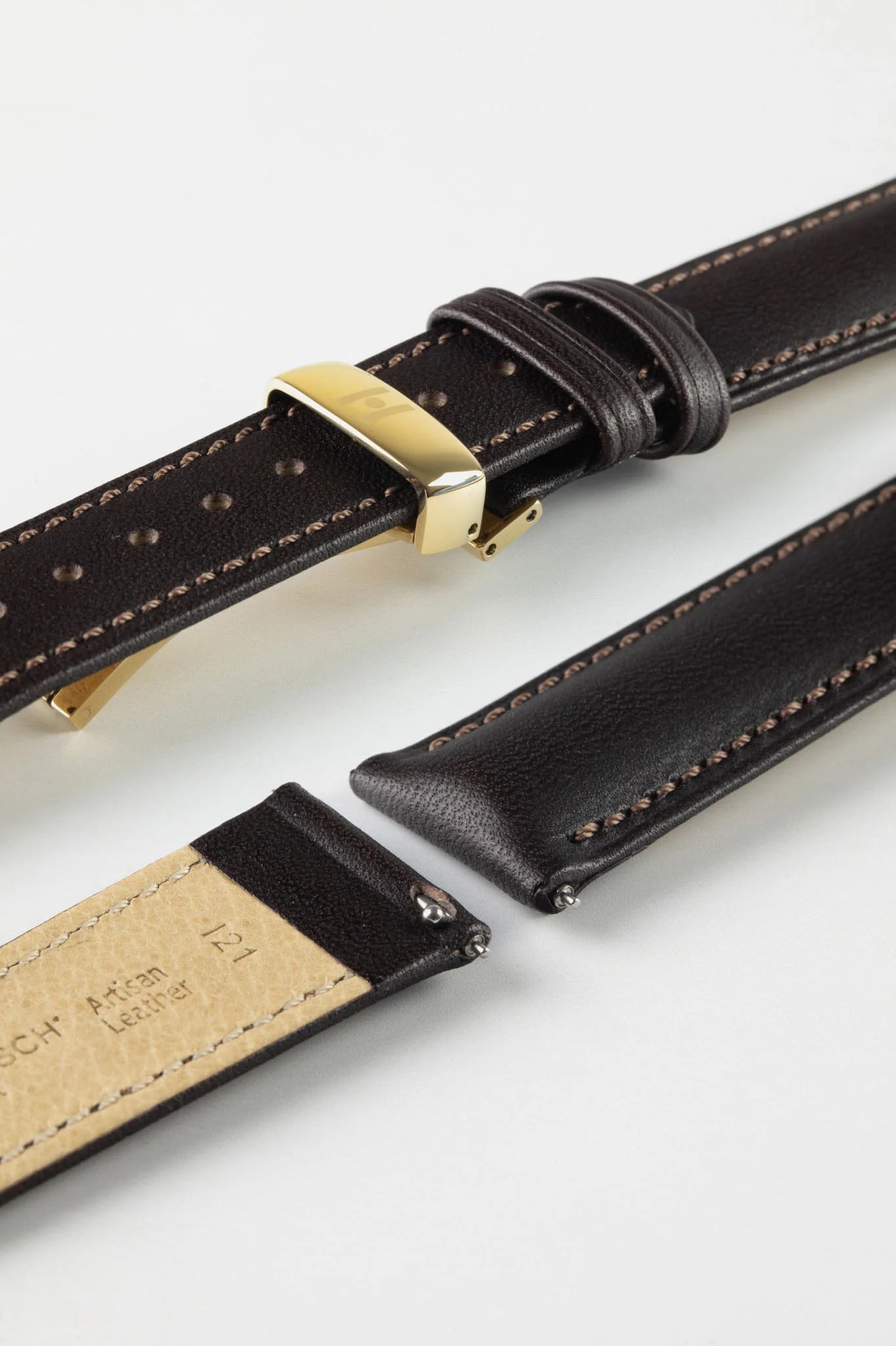 Hirsch KENT Textured Natural Leather Watch Strap in BROWN - Image 10
