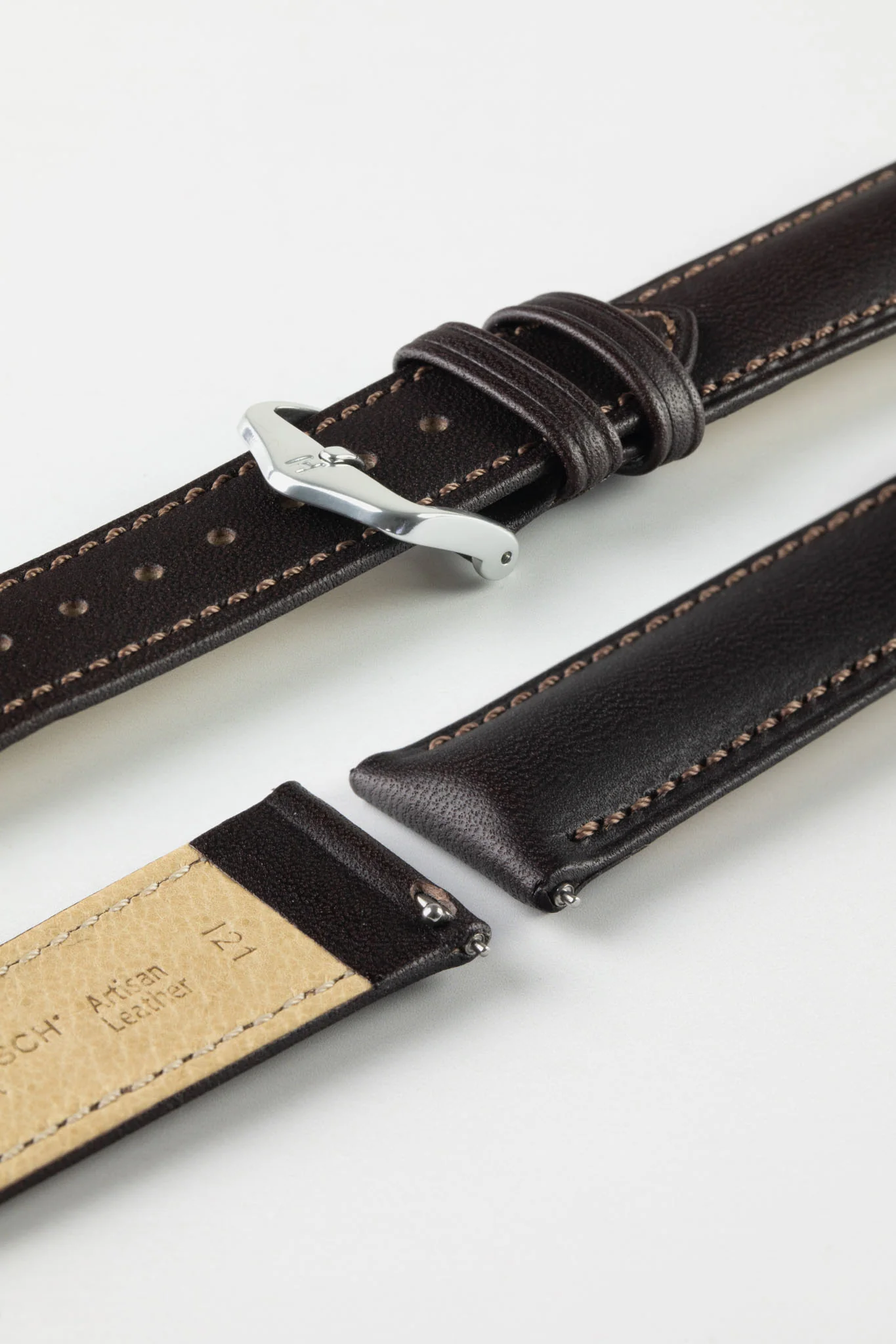 Hirsch KENT Textured Natural Leather Watch Strap in BROWN - Image 7