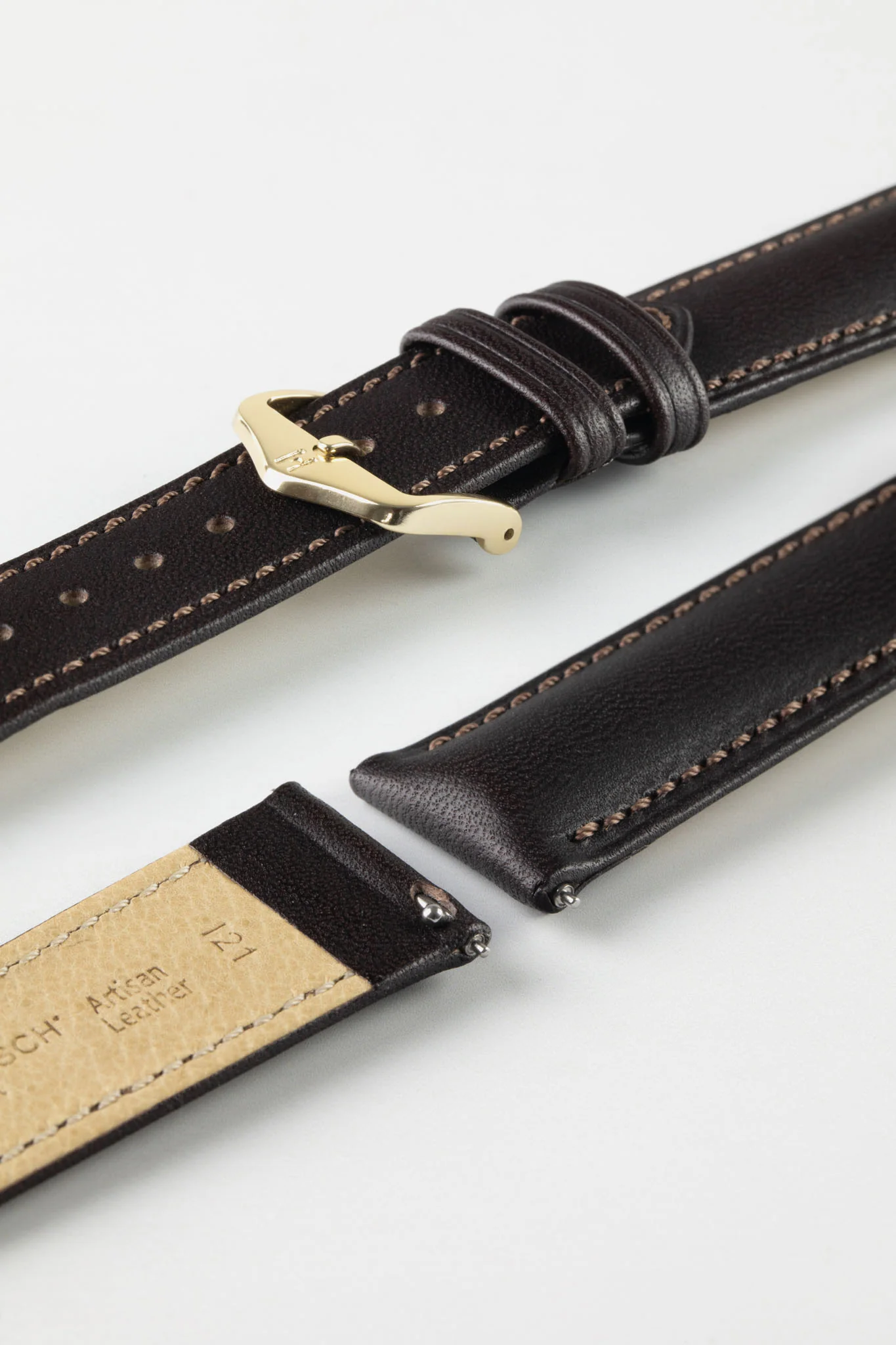Hirsch KENT Textured Natural Leather Watch Strap in BROWN - Image 8