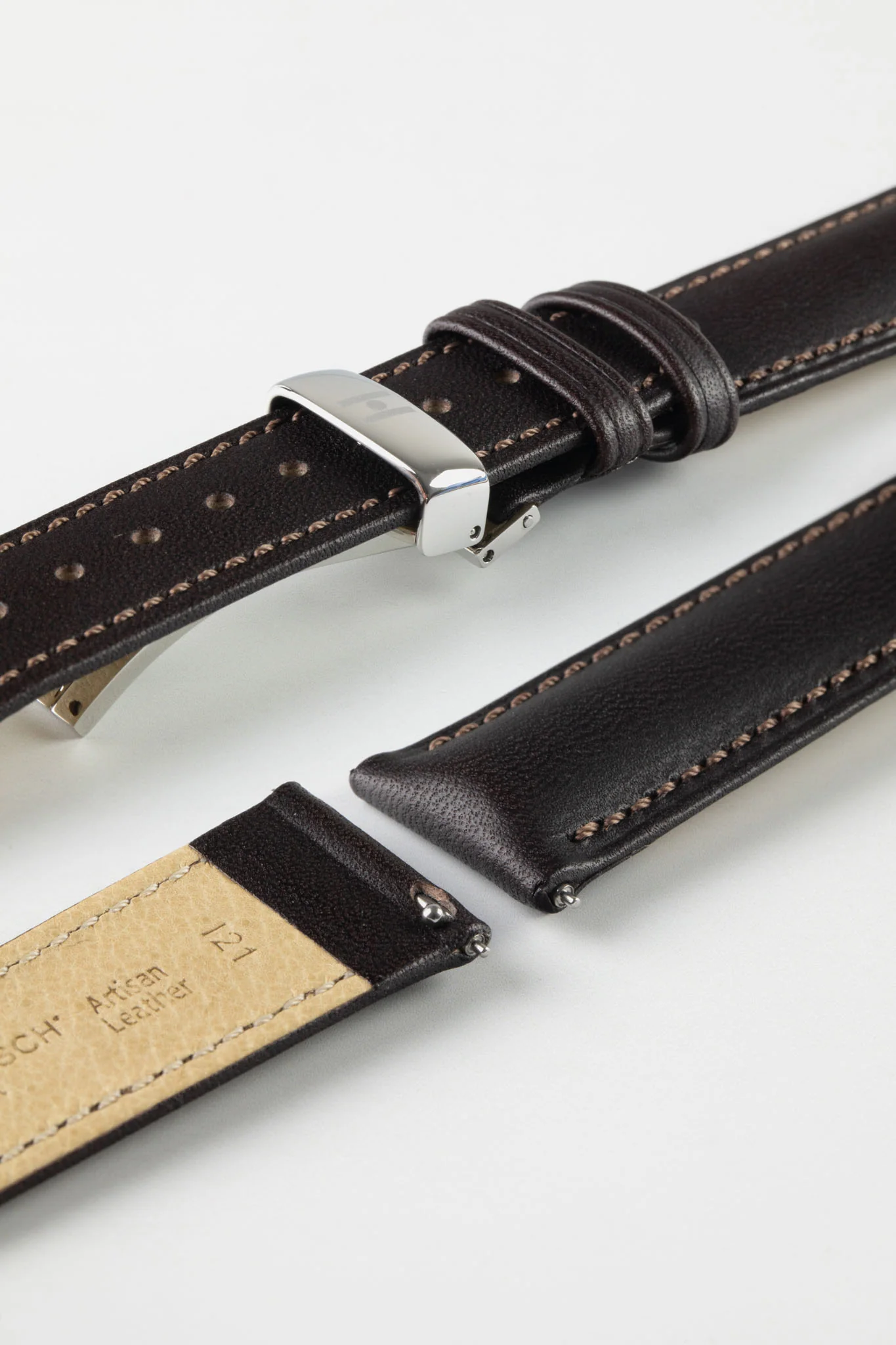 Hirsch KENT Textured Natural Leather Watch Strap in BROWN - Image 9