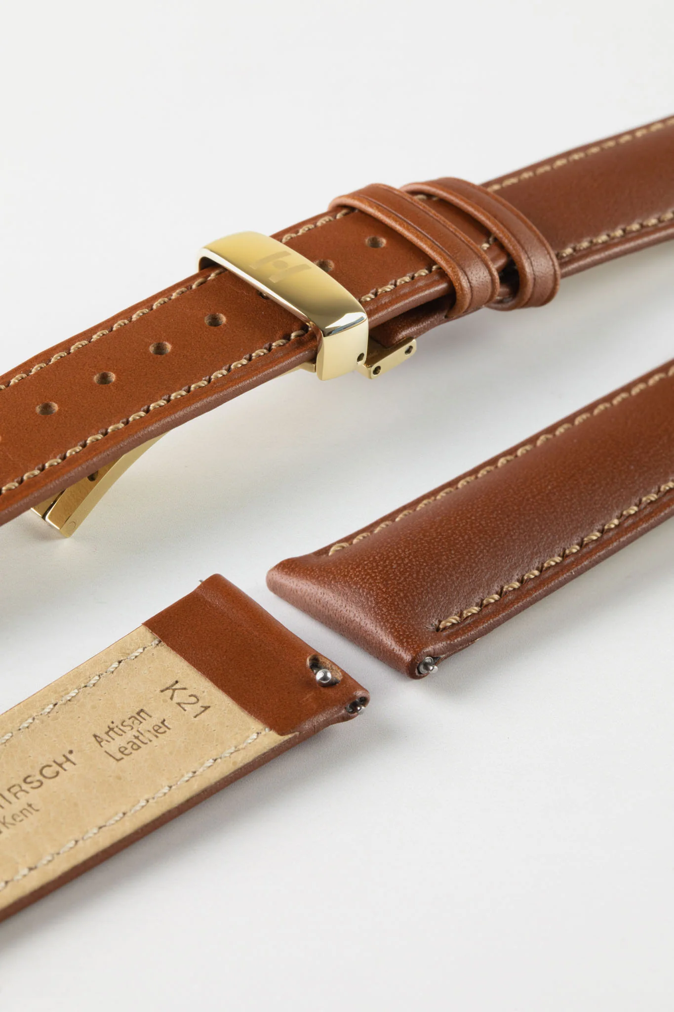 Hirsch KENT Textured Natural Leather Watch Strap in GOLD BROWN - Image 10