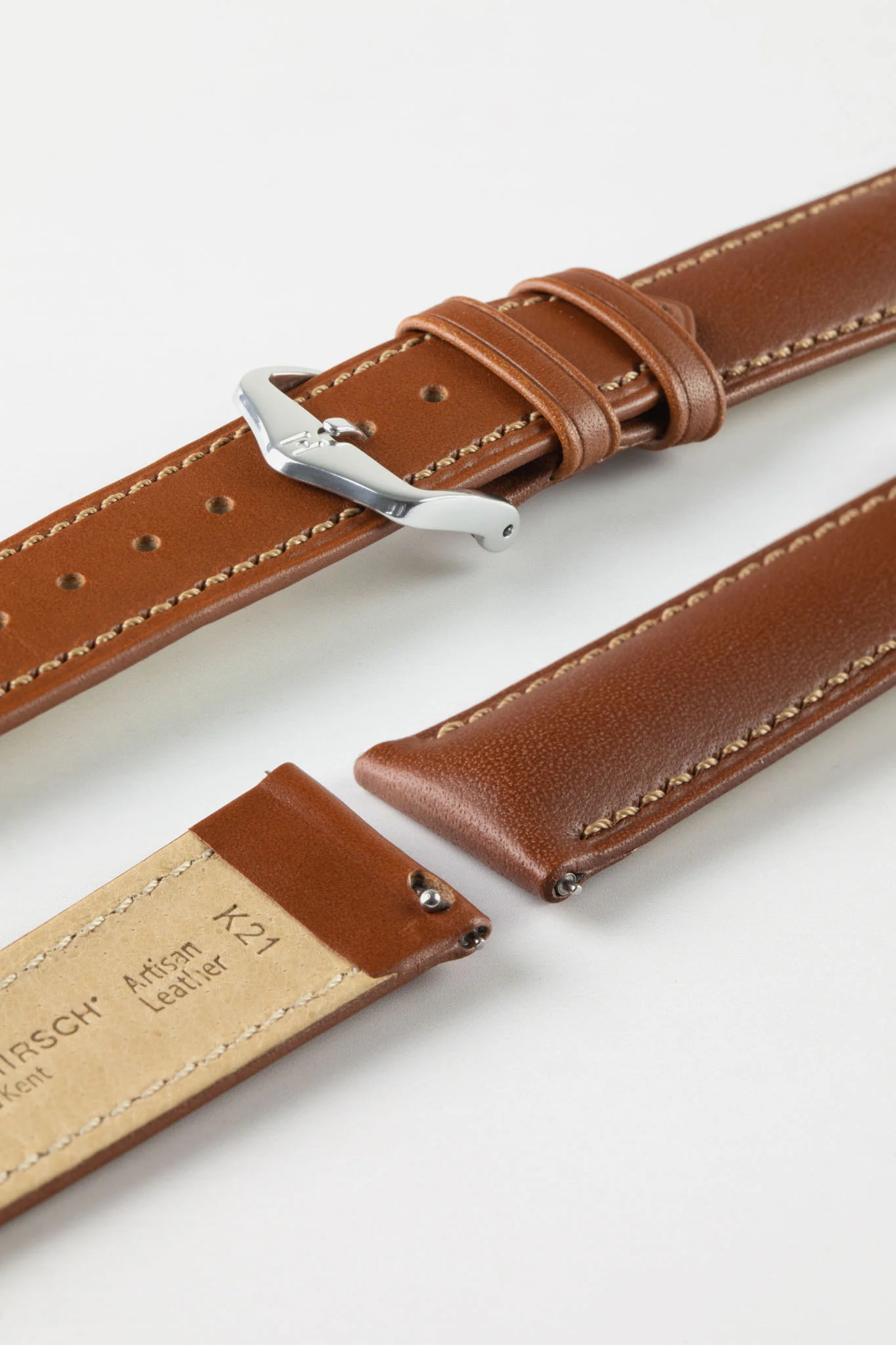 Hirsch KENT Textured Natural Leather Watch Strap in GOLD BROWN - Image 7