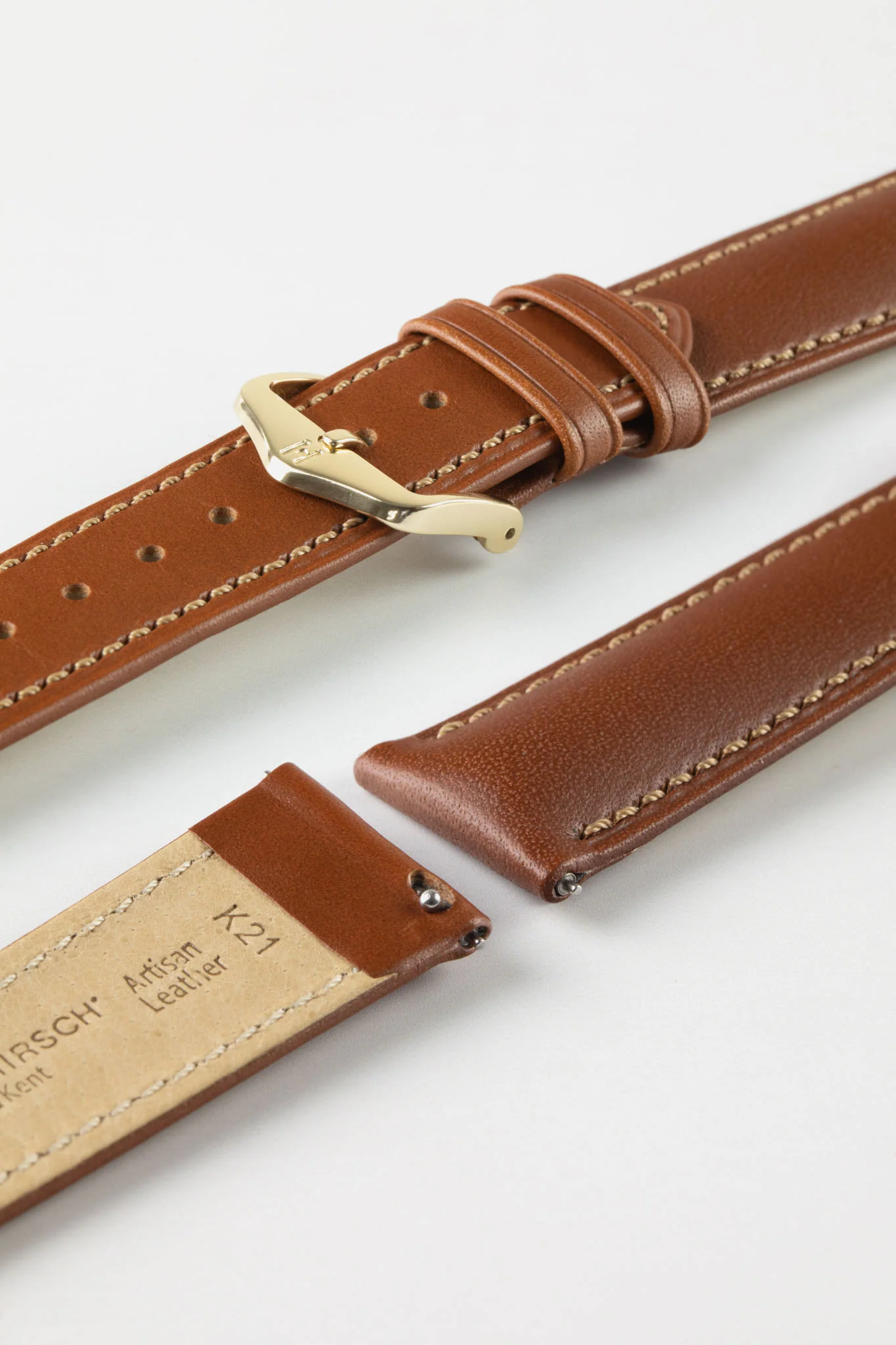 Hirsch KENT Textured Natural Leather Watch Strap in GOLD BROWN - Image 8