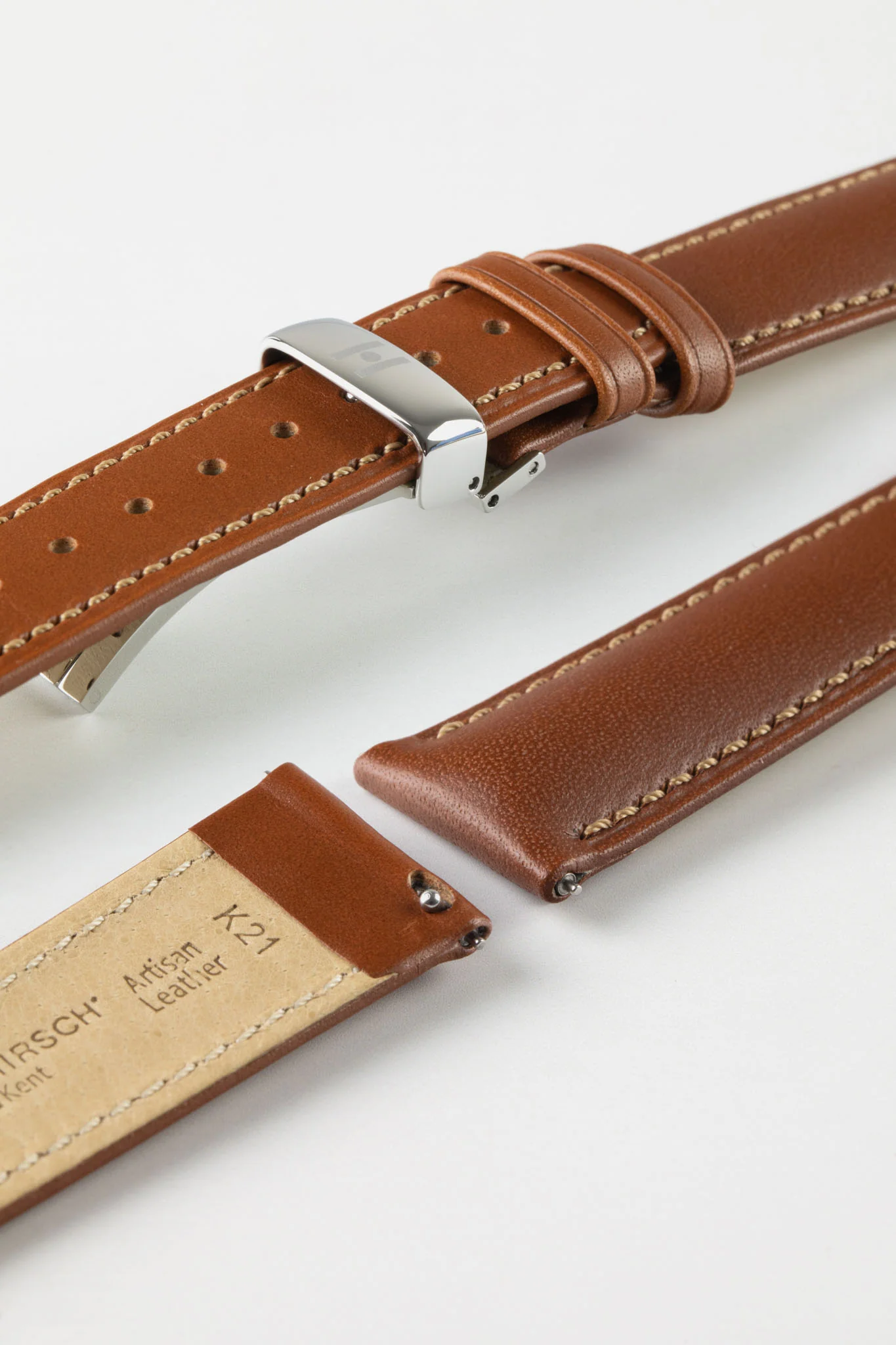 Hirsch KENT Textured Natural Leather Watch Strap in GOLD BROWN - Image 9