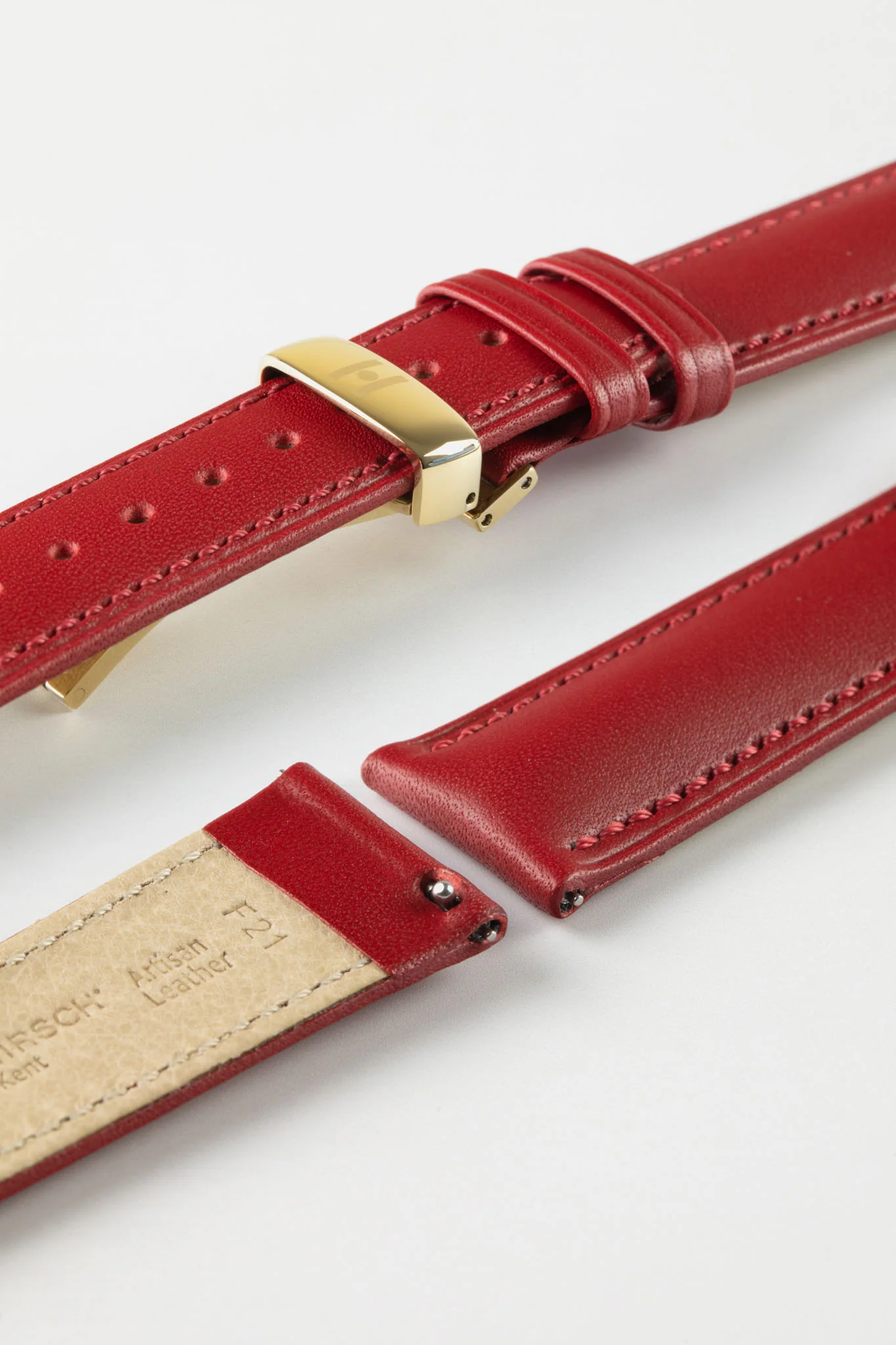 Hirsch KENT Textured Natural Leather Watch Strap in RED - Image 10