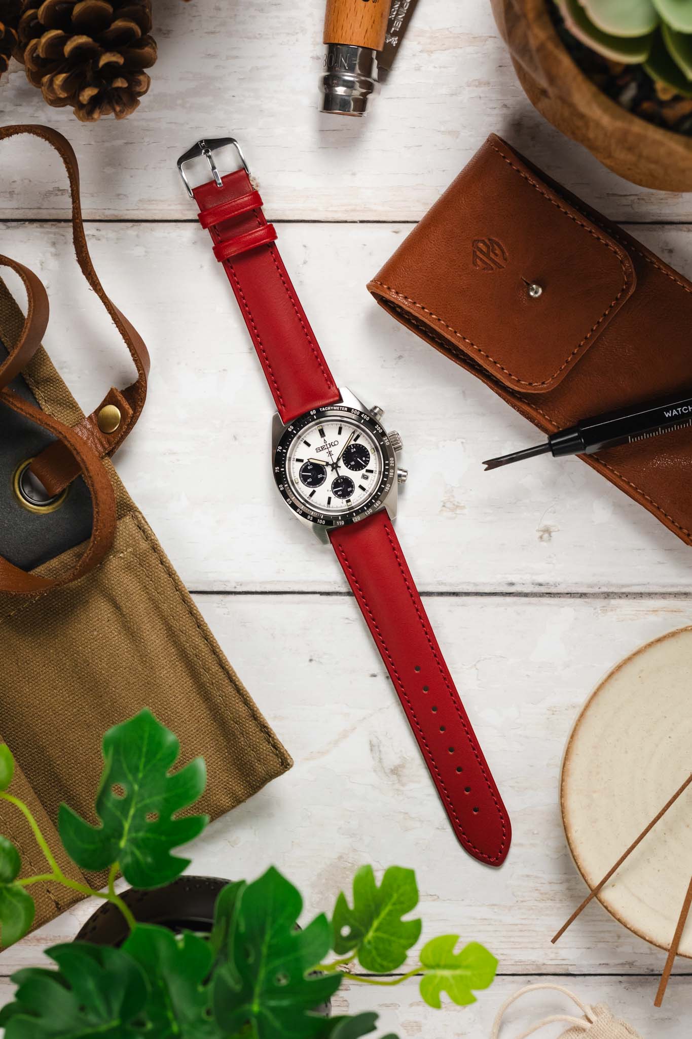 Hirsch KENT Textured Natural Leather Watch Strap in RED - Image 6