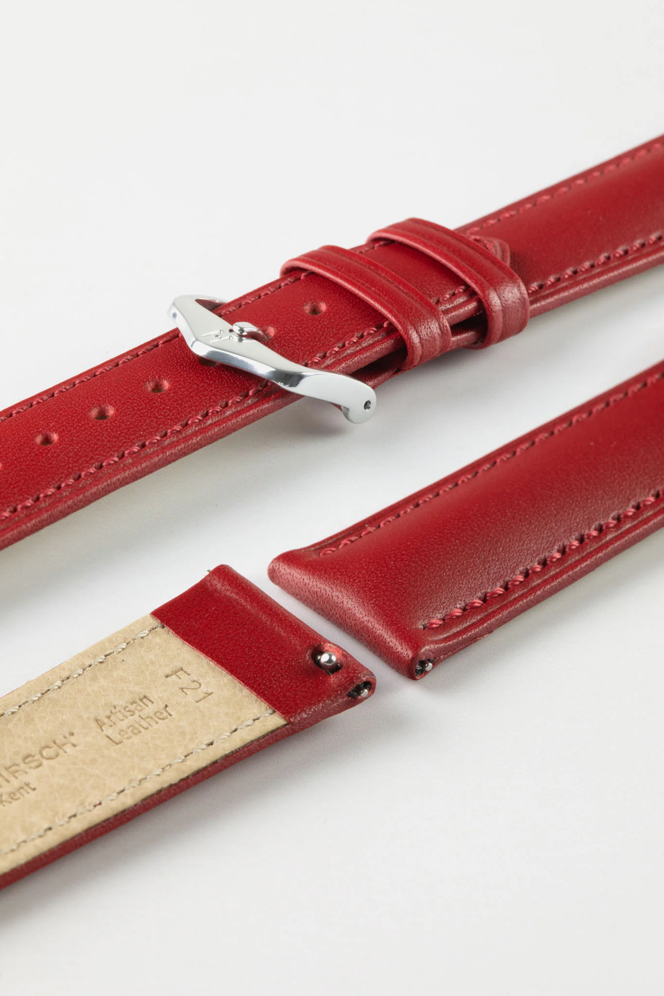 Hirsch KENT Textured Natural Leather Watch Strap in RED - Image 7