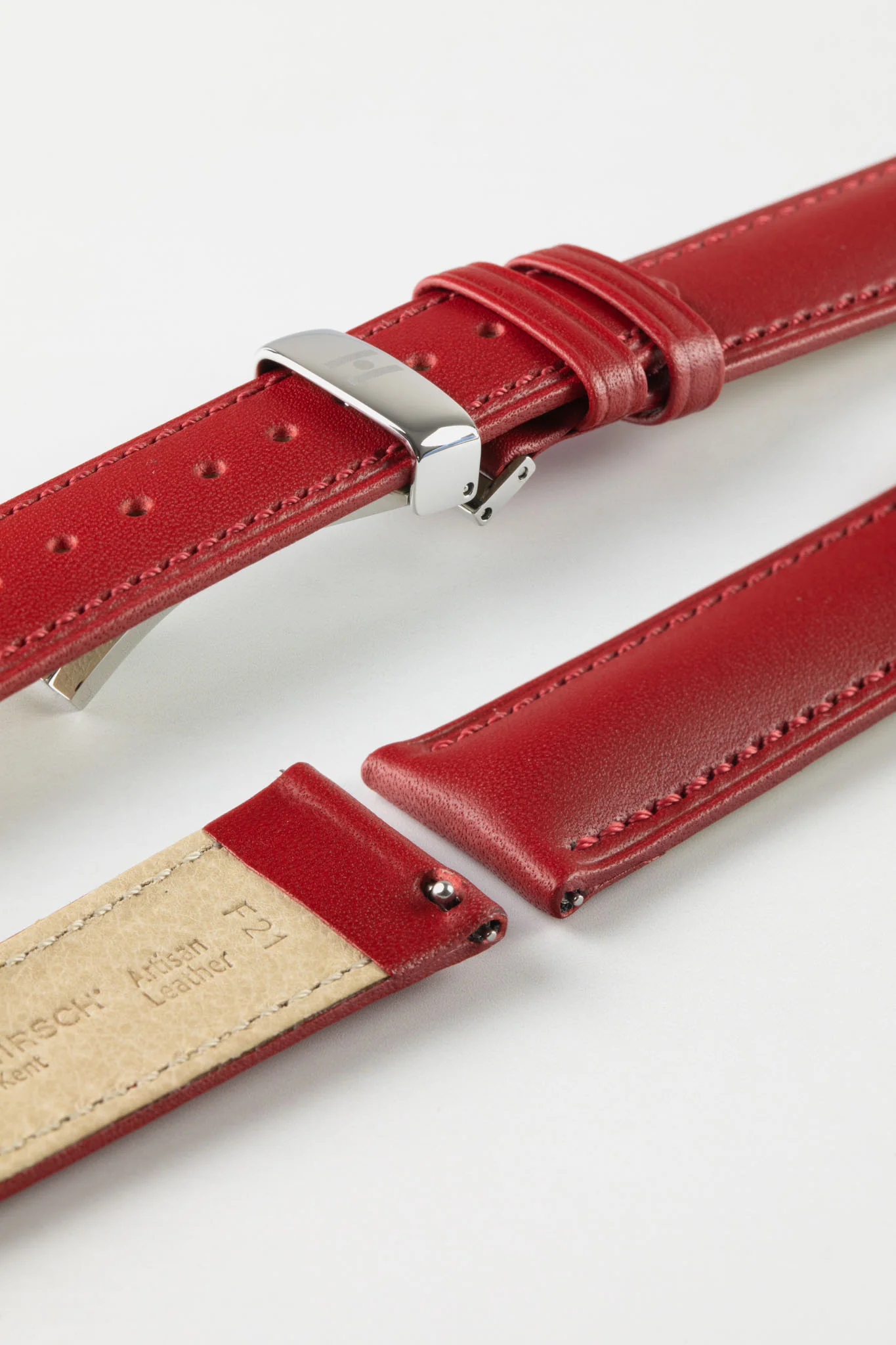 Hirsch KENT Textured Natural Leather Watch Strap in RED - Image 9
