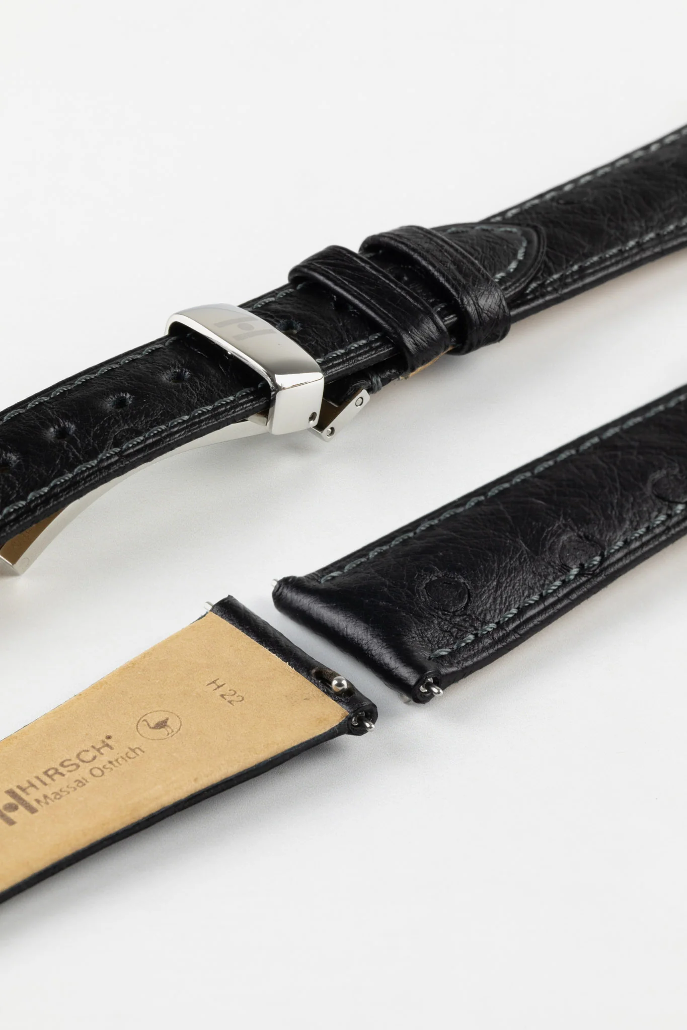 Hirsch MASSAI OSTRICH Leather Watch Strap in BLACK - Image 10