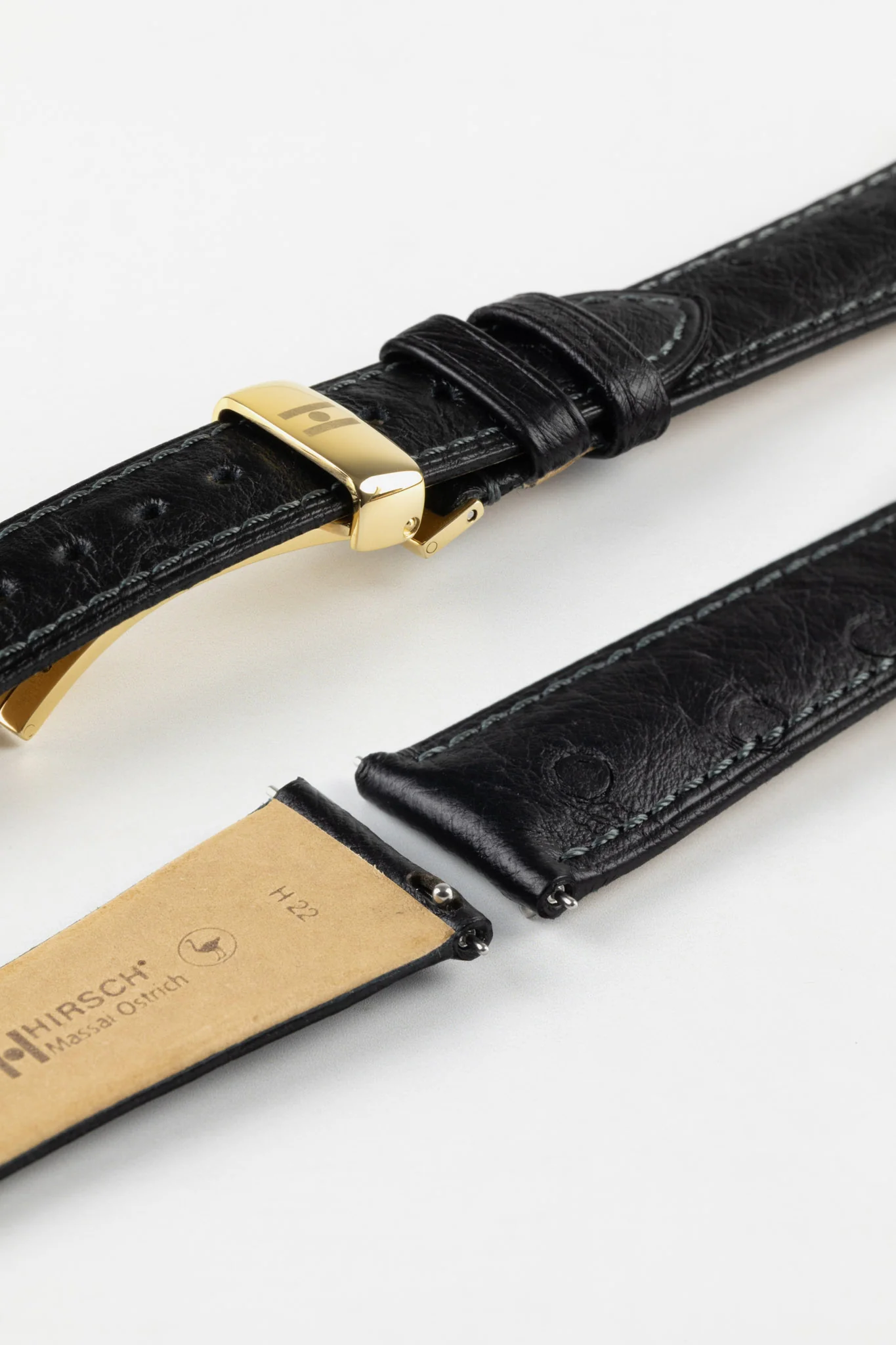 Hirsch MASSAI OSTRICH Leather Watch Strap in BLACK - Image 11