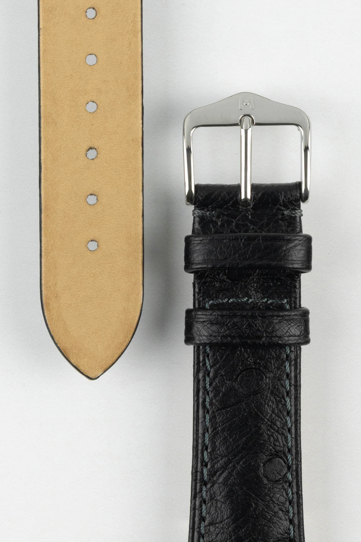 Hirsch MASSAI OSTRICH Leather Watch Strap in BLACK - Image 3
