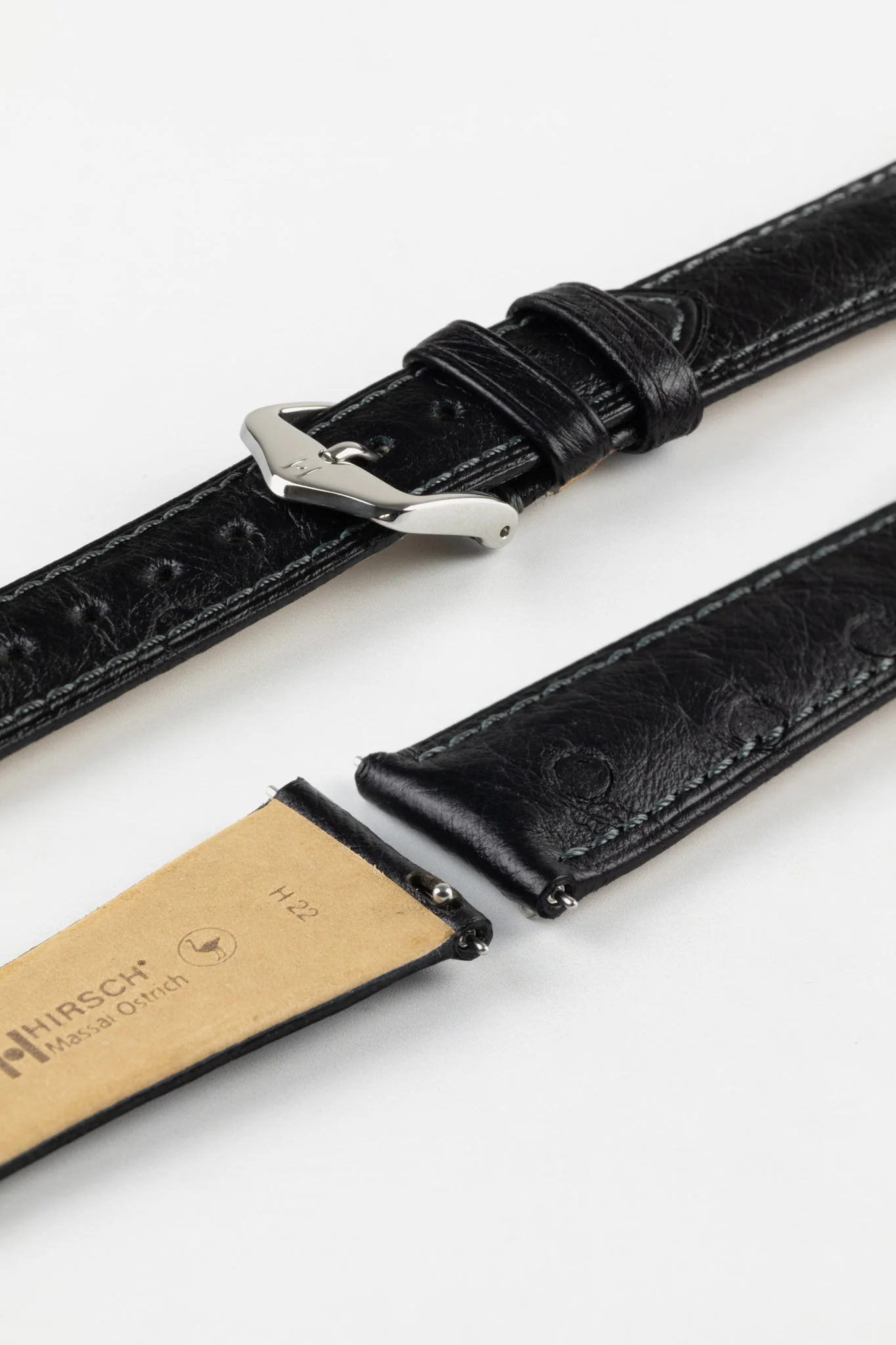 Hirsch MASSAI OSTRICH Leather Watch Strap in BLACK - Image 7