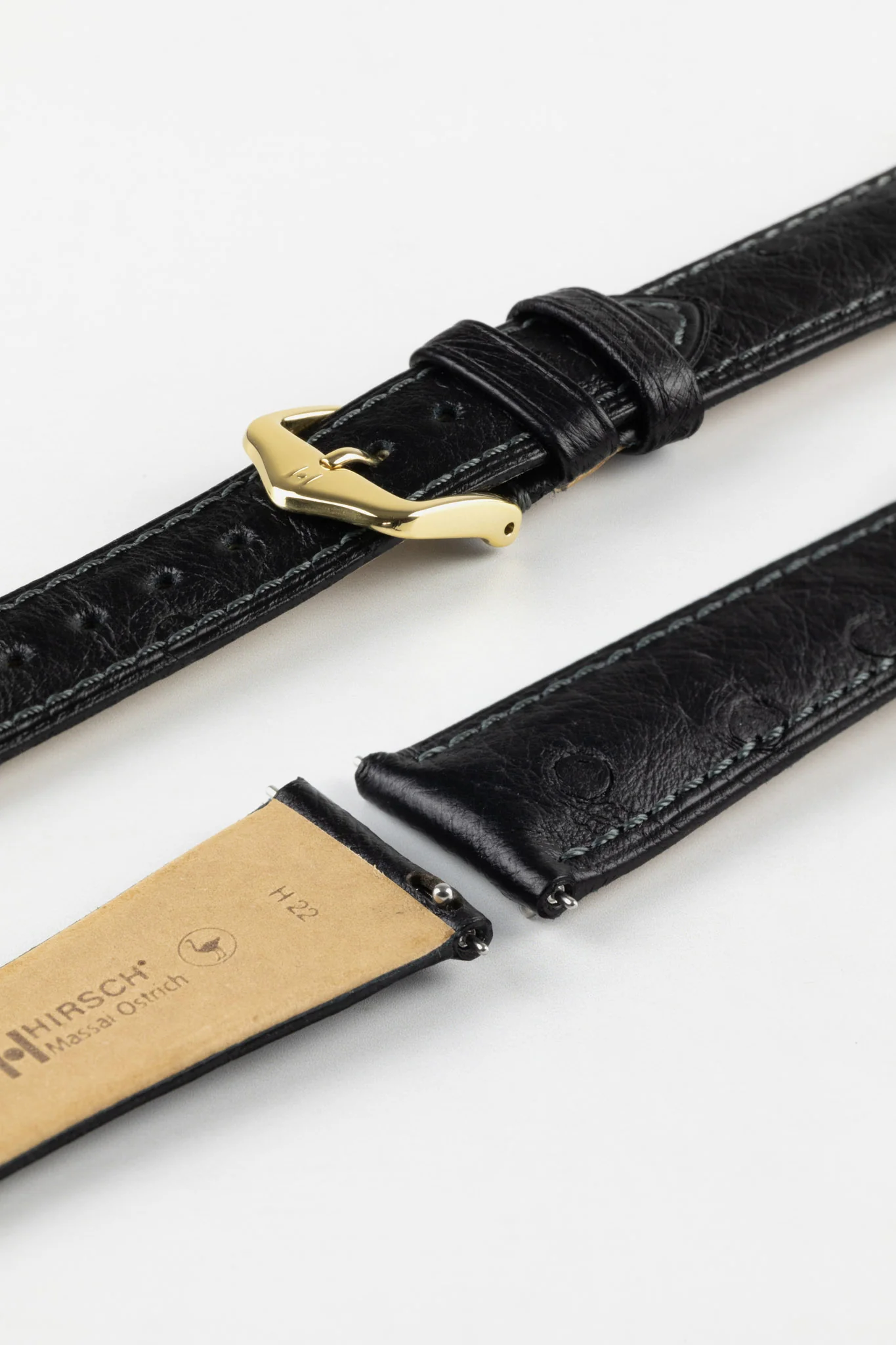 Hirsch MASSAI OSTRICH Leather Watch Strap in BLACK - Image 8