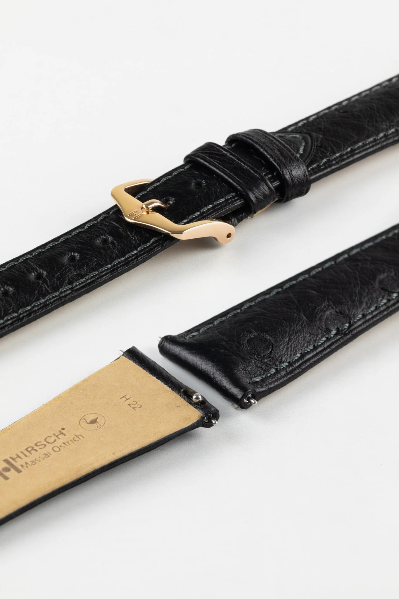 Hirsch MASSAI OSTRICH Leather Watch Strap in BLACK - Image 9