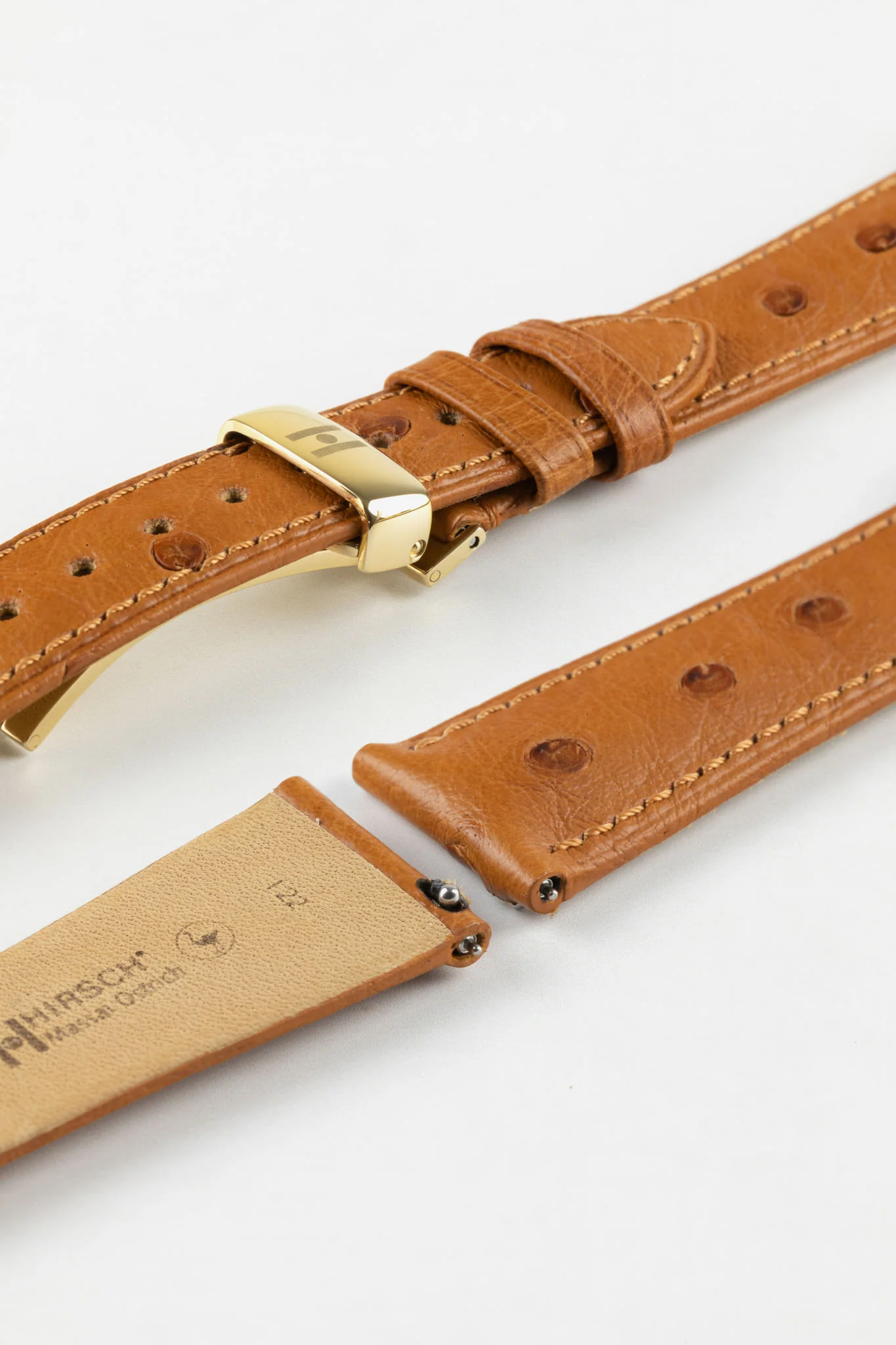Hirsch MASSAI OSTRICH Leather Watch Strap in GOLD BROWN - Image 11