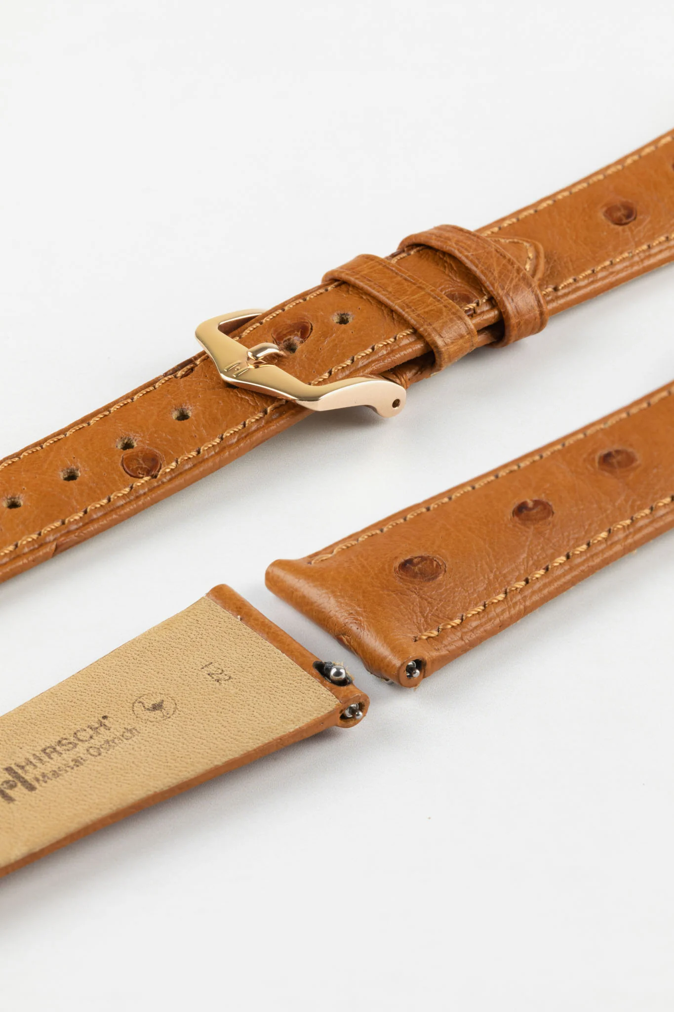 Hirsch MASSAI OSTRICH Leather Watch Strap in GOLD BROWN - Image 9
