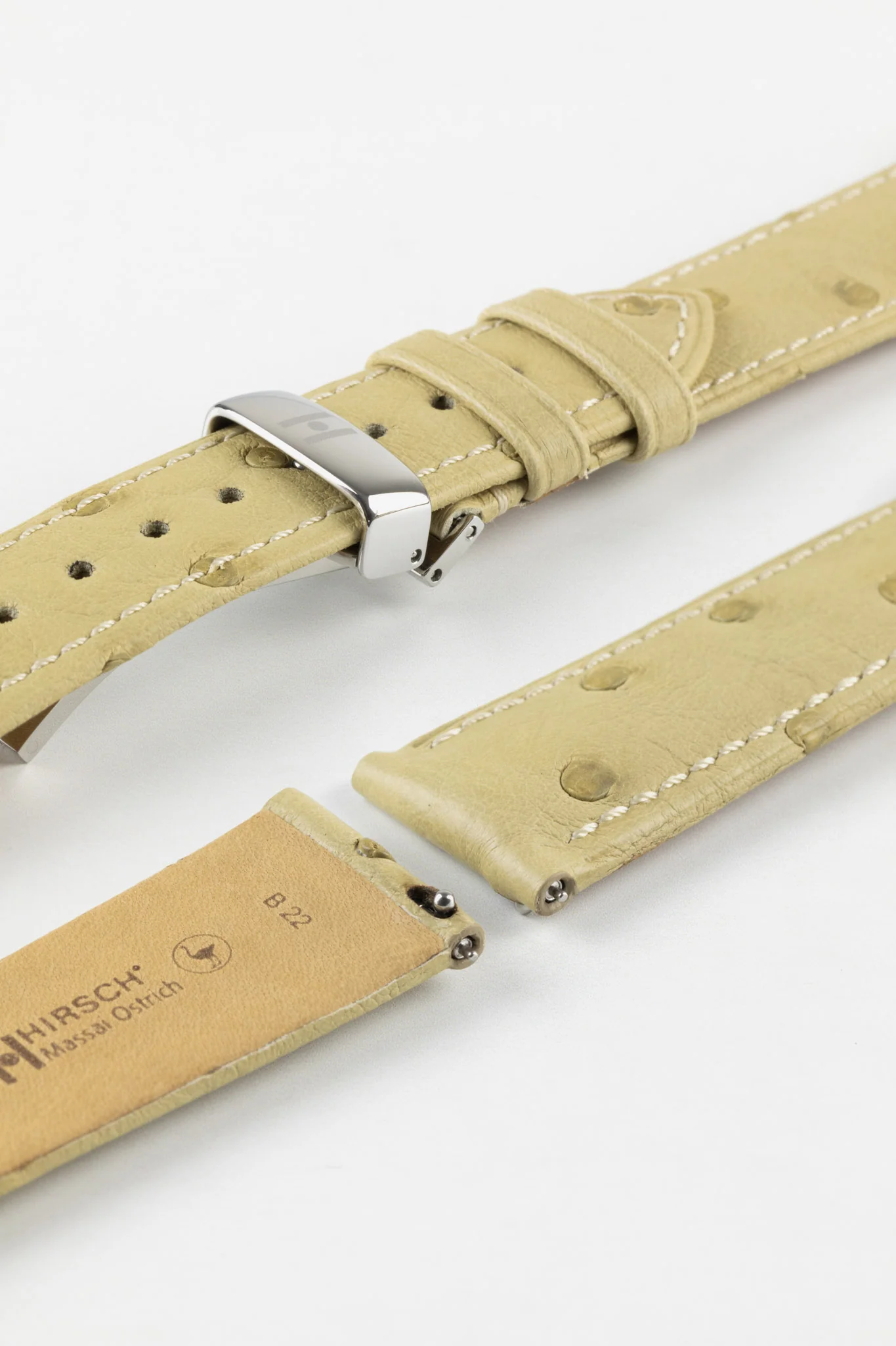Hirsch MASSAI OSTRICH Leather Watch Strap in BEIGE - Image 10