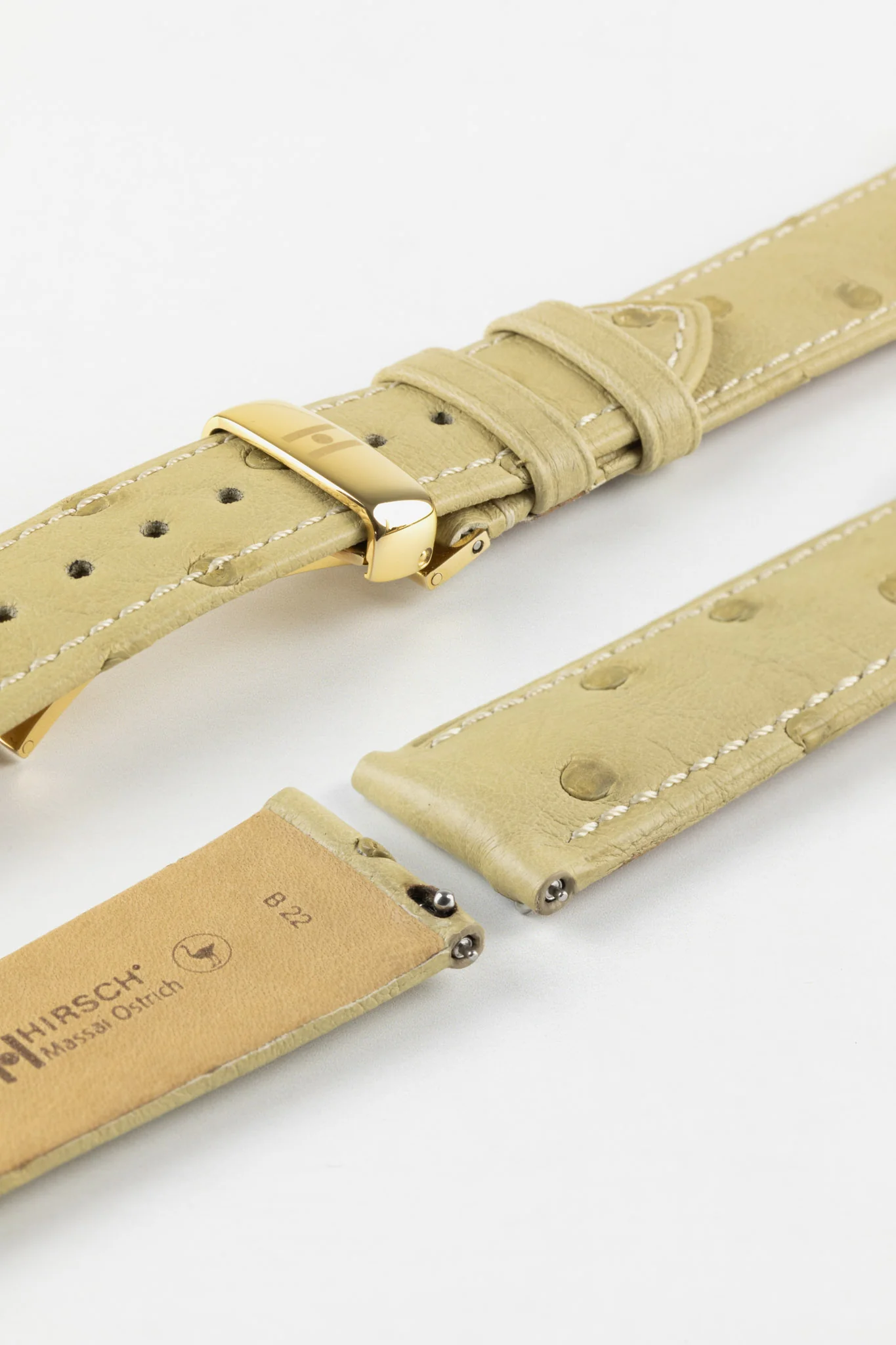 Hirsch MASSAI OSTRICH Leather Watch Strap in BEIGE - Image 11