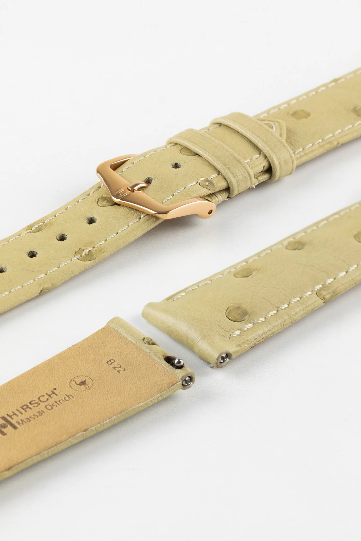 Hirsch MASSAI OSTRICH Leather Watch Strap in BEIGE - Image 9