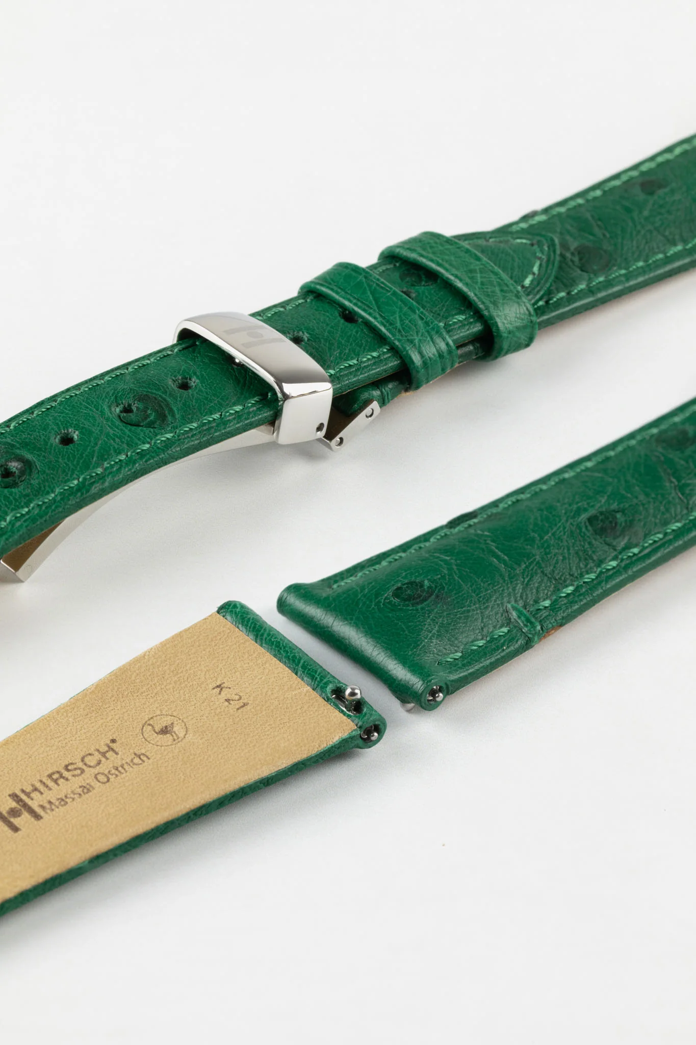 Hirsch MASSAI OSTRICH Leather Watch Strap in GREEN - Image 10