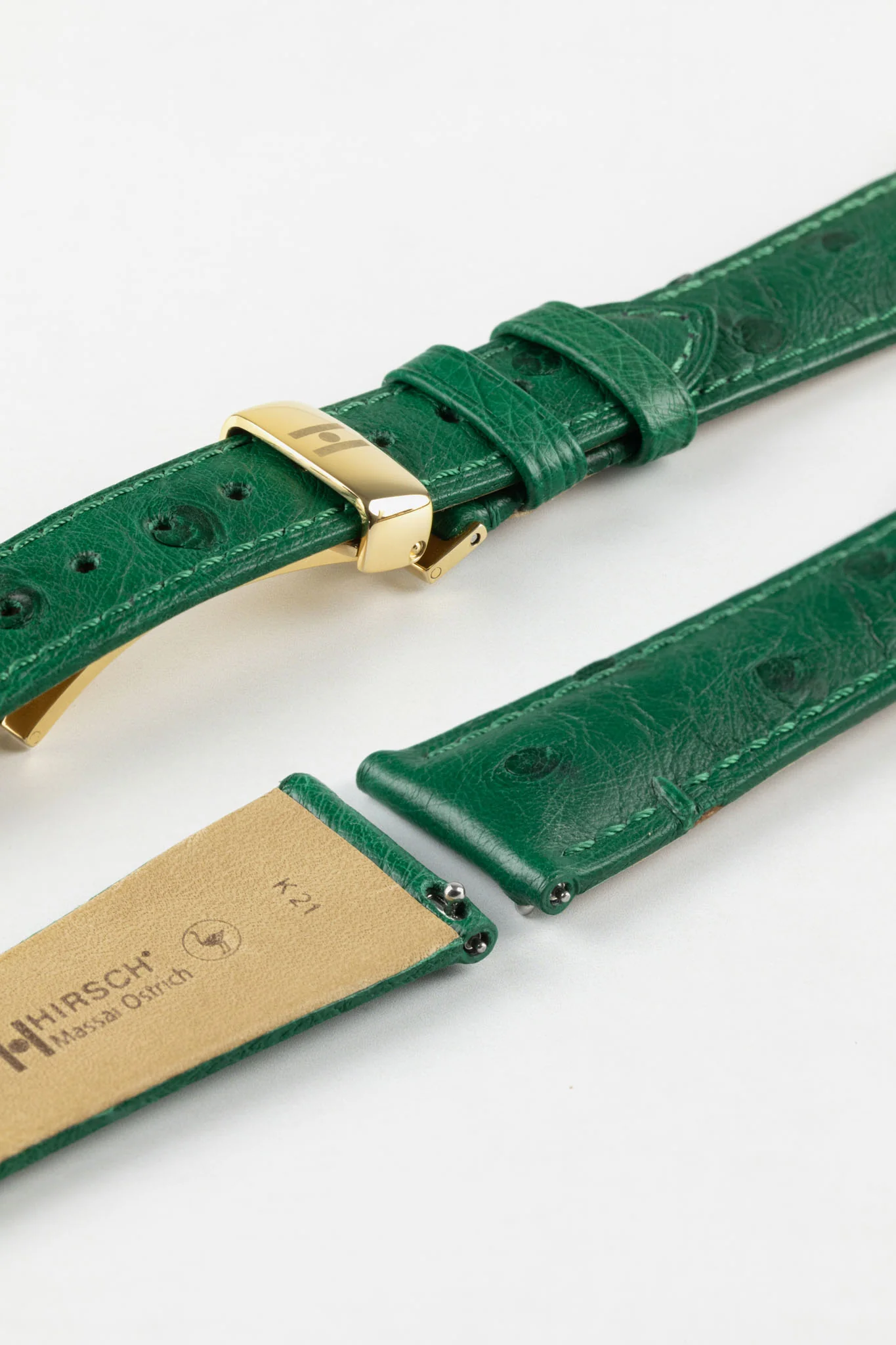 Hirsch MASSAI OSTRICH Leather Watch Strap in GREEN - Image 11