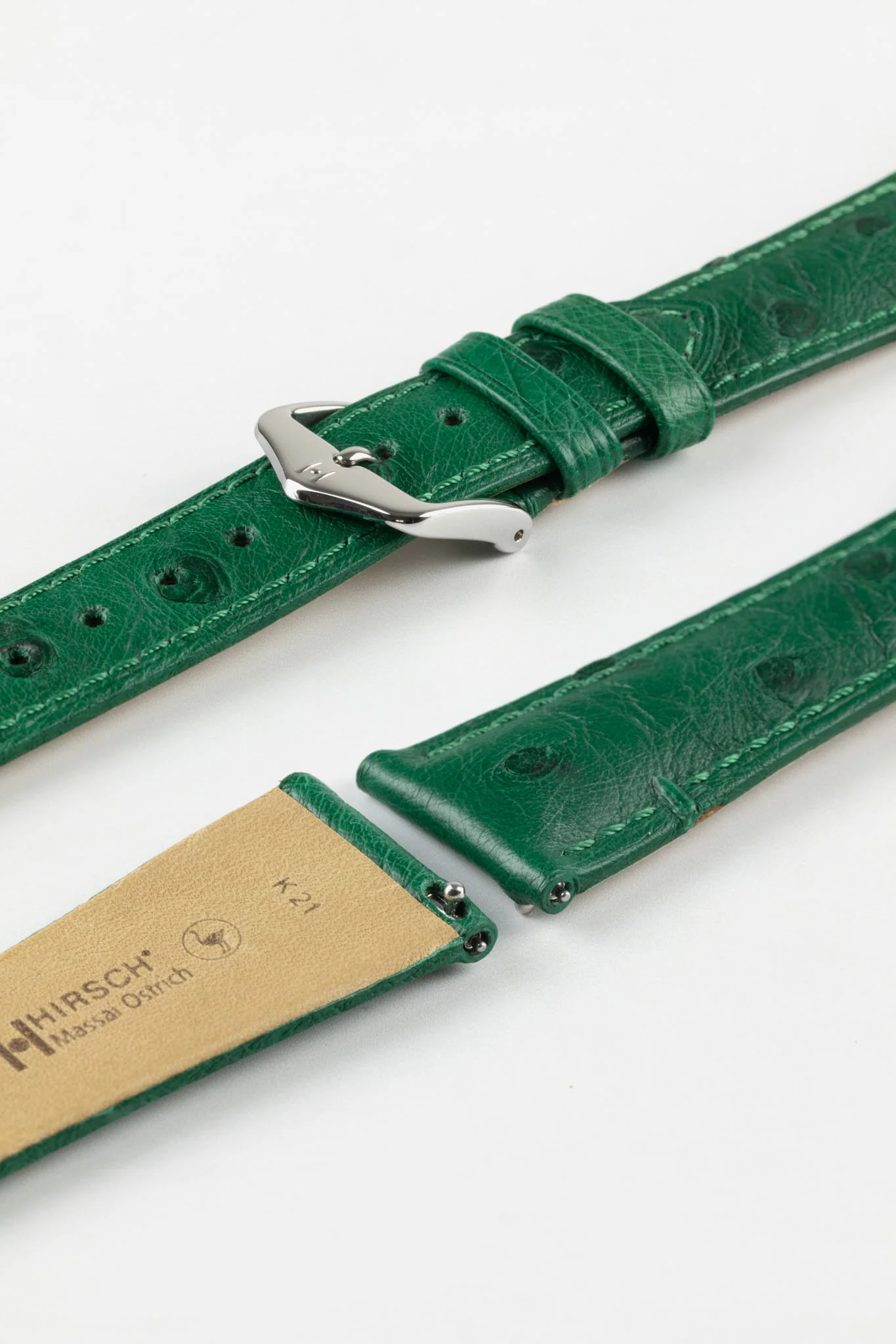 Hirsch MASSAI OSTRICH Leather Watch Strap in GREEN - Image 7