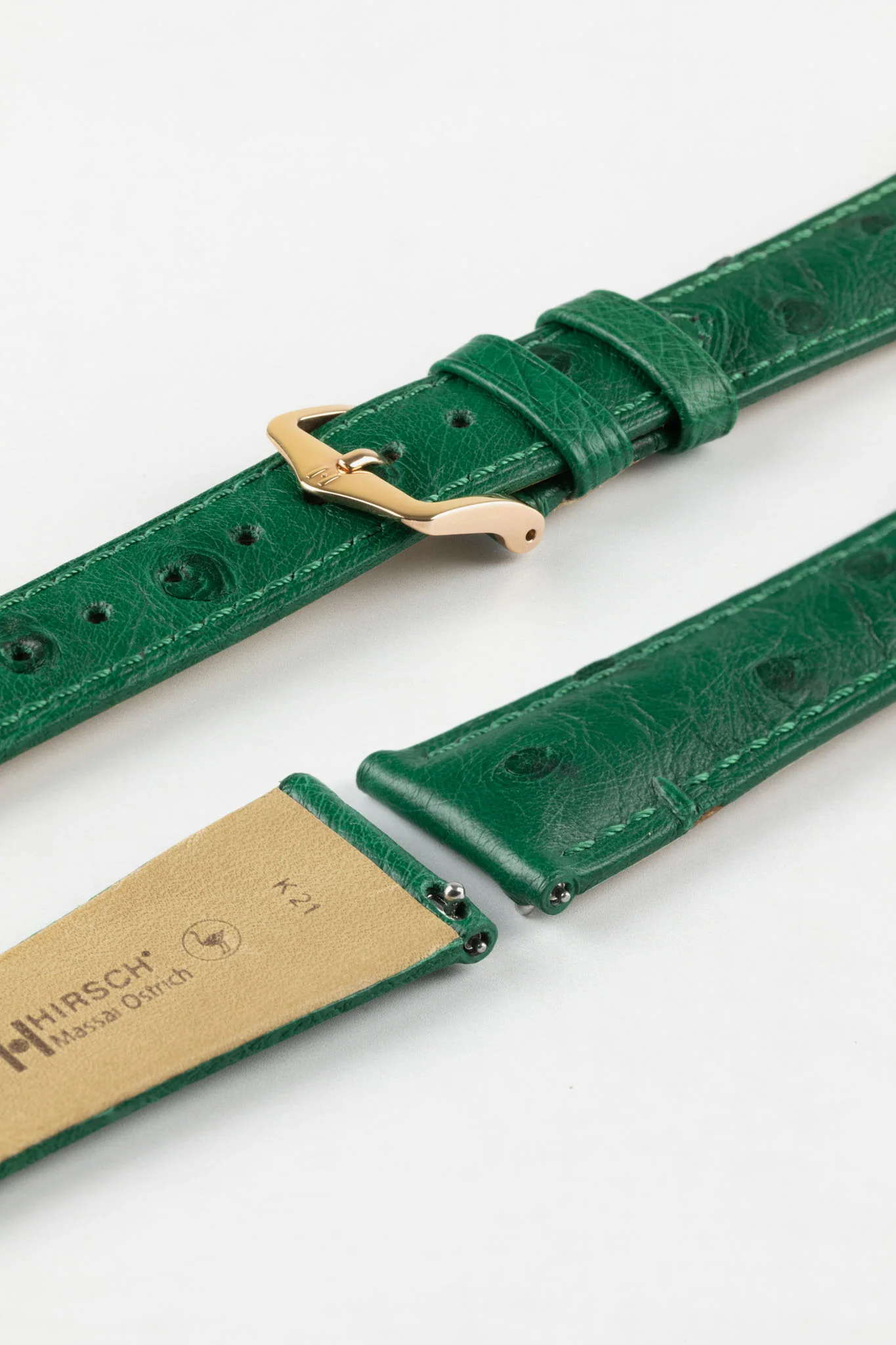 Hirsch MASSAI OSTRICH Leather Watch Strap in GREEN - Image 9