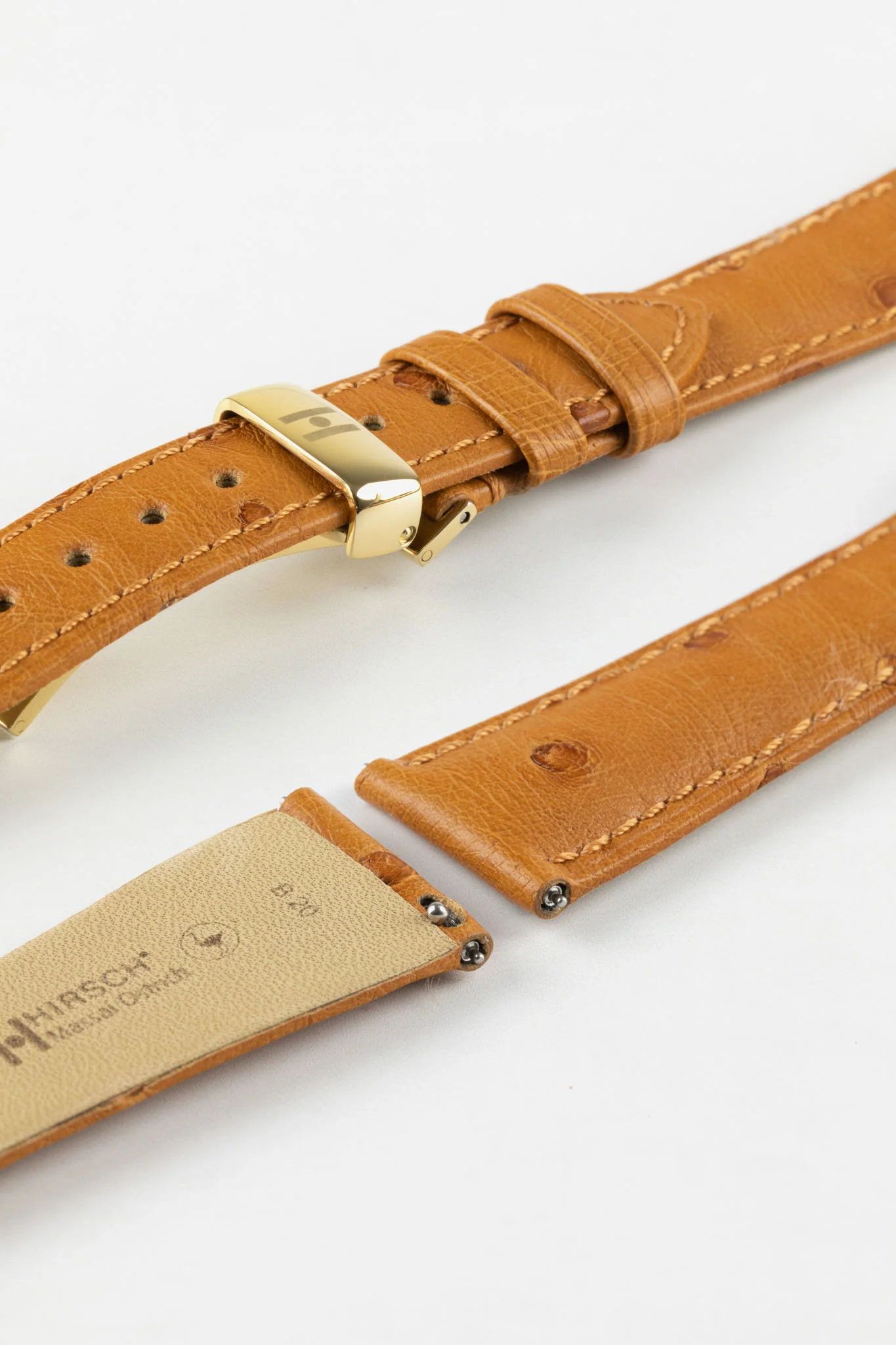 Hirsch MASSAI OSTRICH Leather Watch Strap in HONEY - Image 11