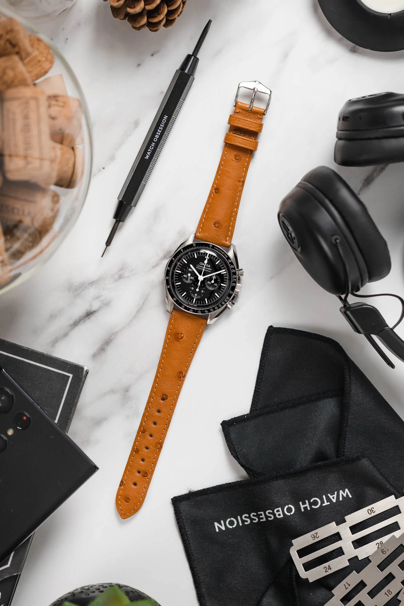 Hirsch MASSAI OSTRICH Leather Watch Strap in HONEY - Image 6