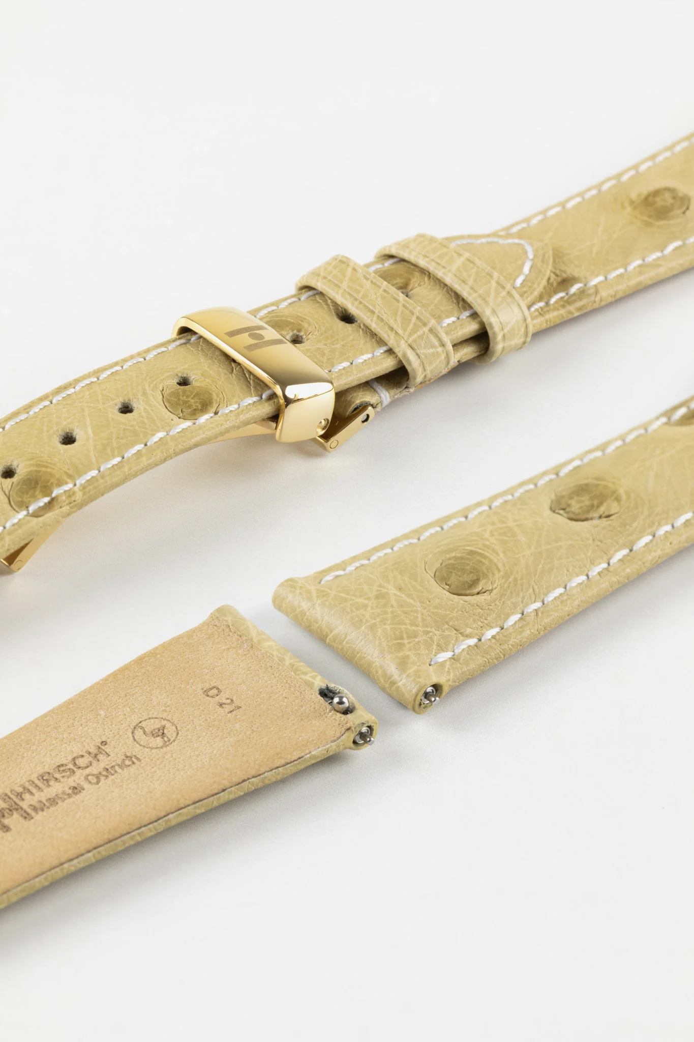 Hirsch MASSAI OSTRICH Leather Watch Strap in BEIGE With WHITE Stitching - Image 11