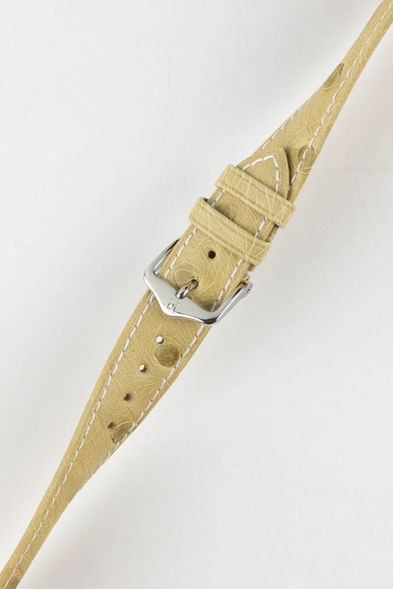 Hirsch MASSAI OSTRICH Leather Watch Strap in BEIGE With WHITE Stitching - Image 5