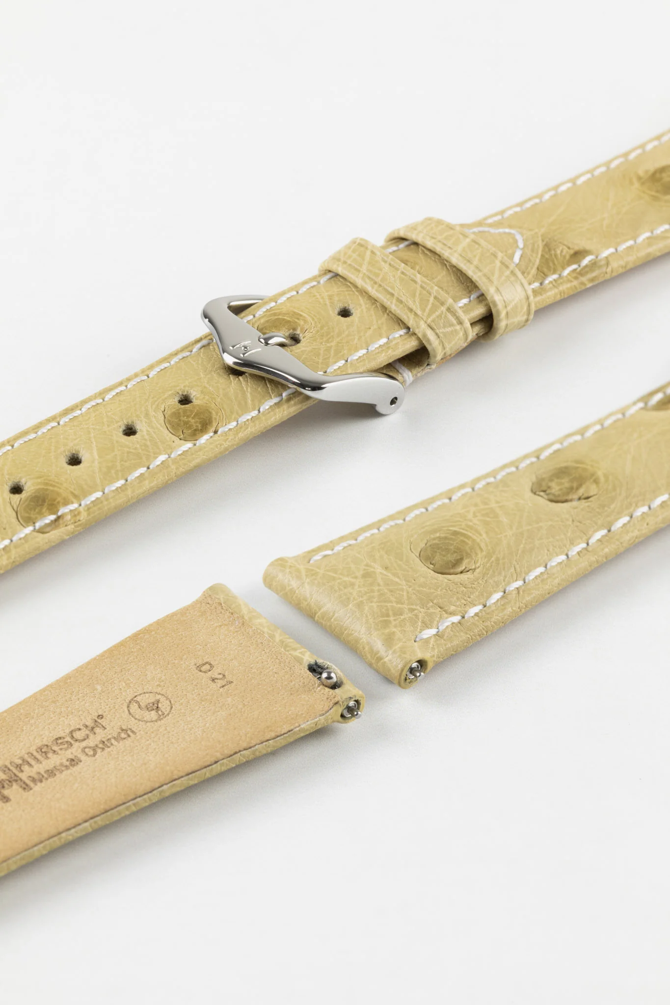 Hirsch MASSAI OSTRICH Leather Watch Strap in BEIGE With WHITE Stitching - Image 7