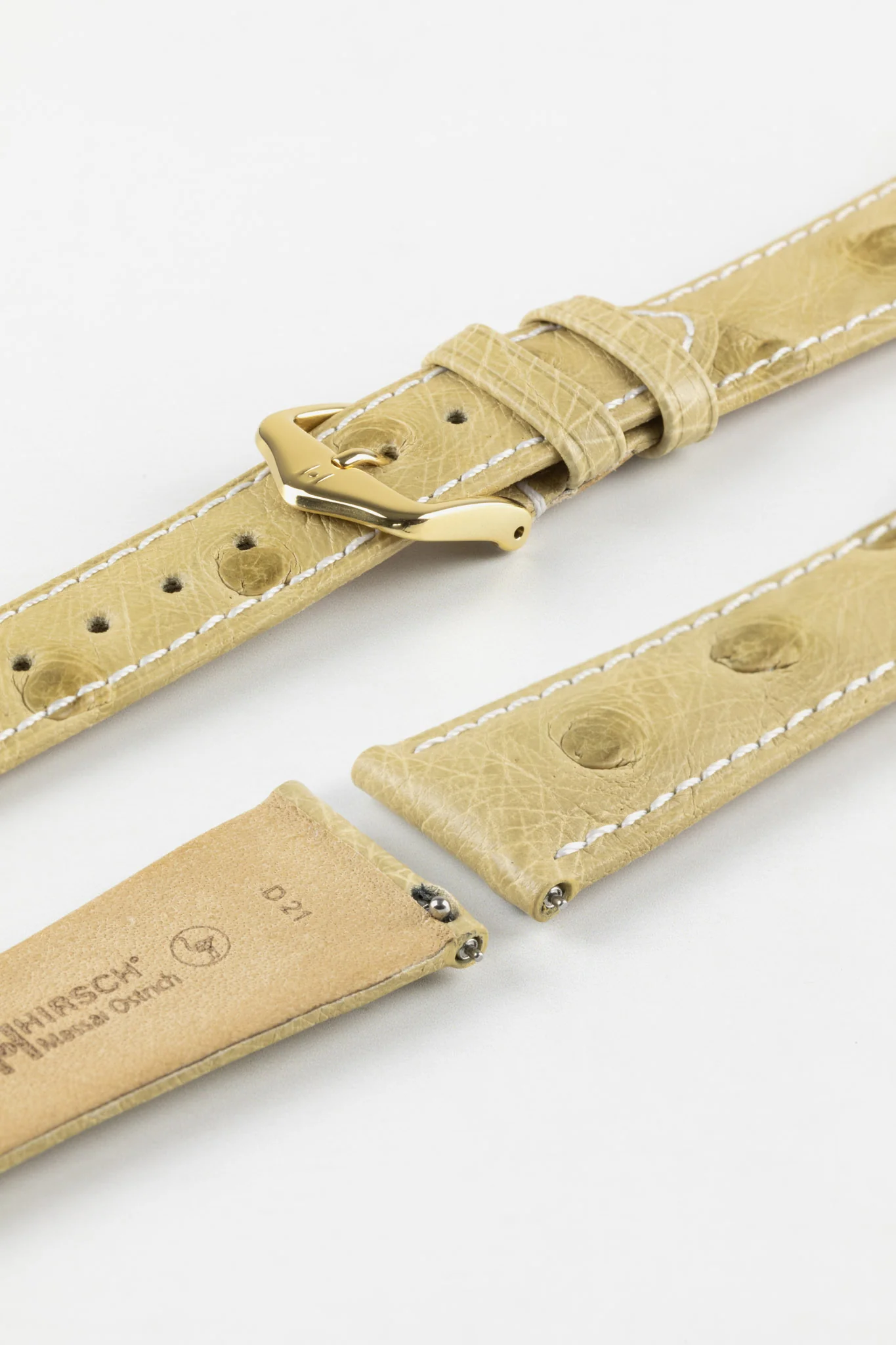 Hirsch MASSAI OSTRICH Leather Watch Strap in BEIGE With WHITE Stitching - Image 8