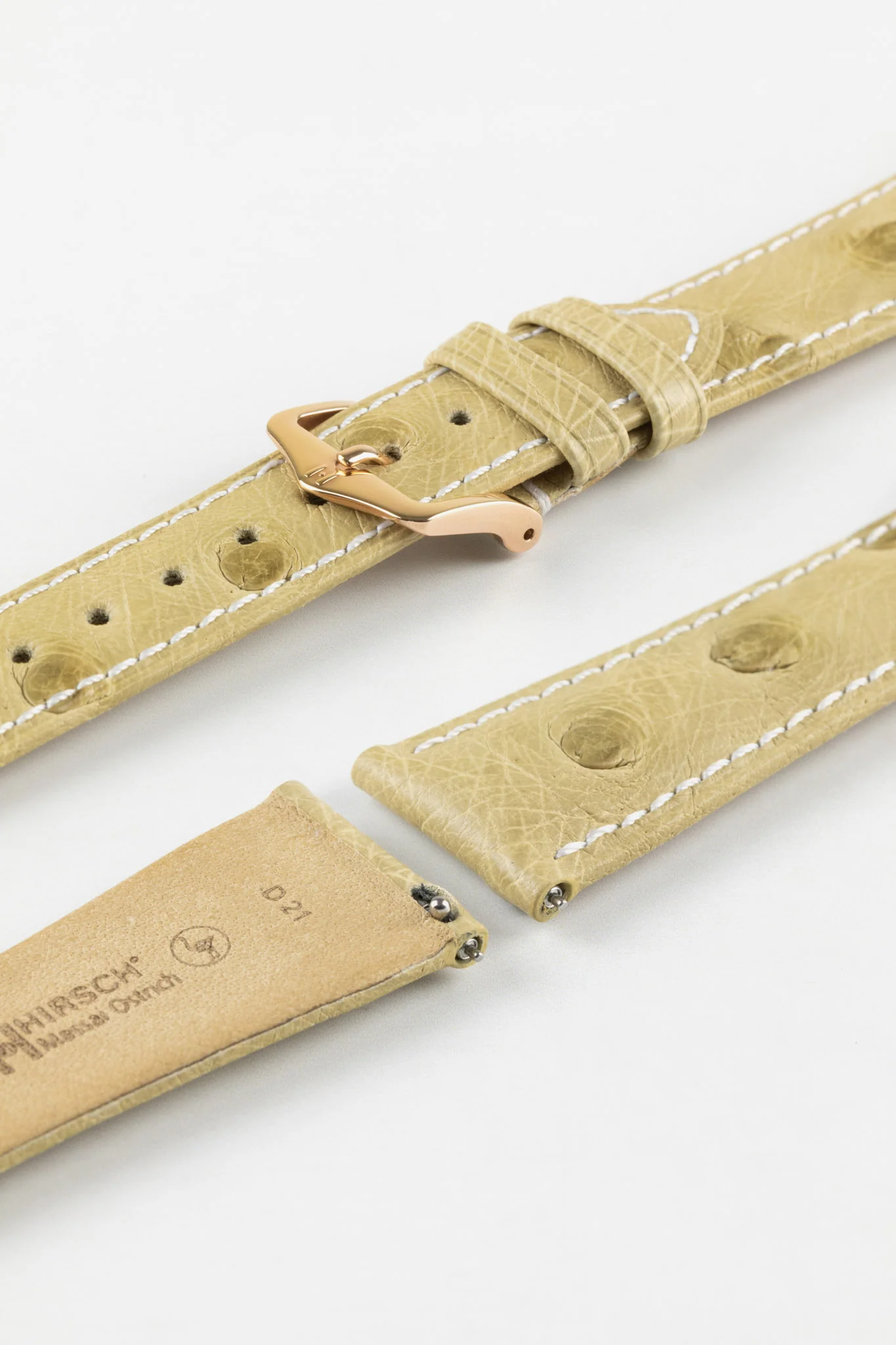 Hirsch MASSAI OSTRICH Leather Watch Strap in BEIGE With WHITE Stitching - Image 9