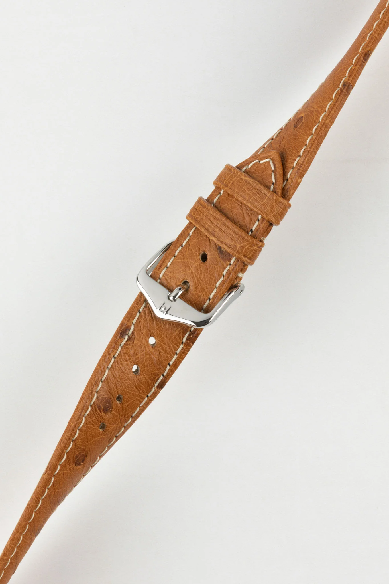 Hirsch MASSAI OSTRICH Leather Watch Strap in GOLD BROWN With WHITE Stitching - Image 5