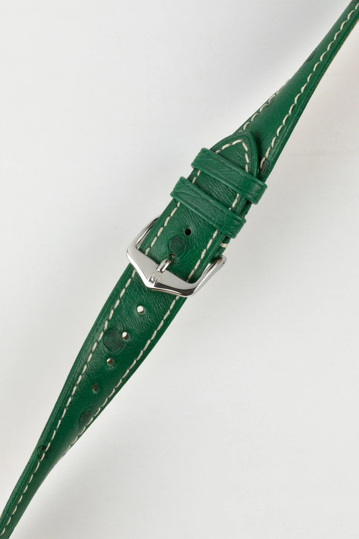 Hirsch MASSAI OSTRICH Leather Watch Strap in GREEN With WHITE Stitching - Image 5