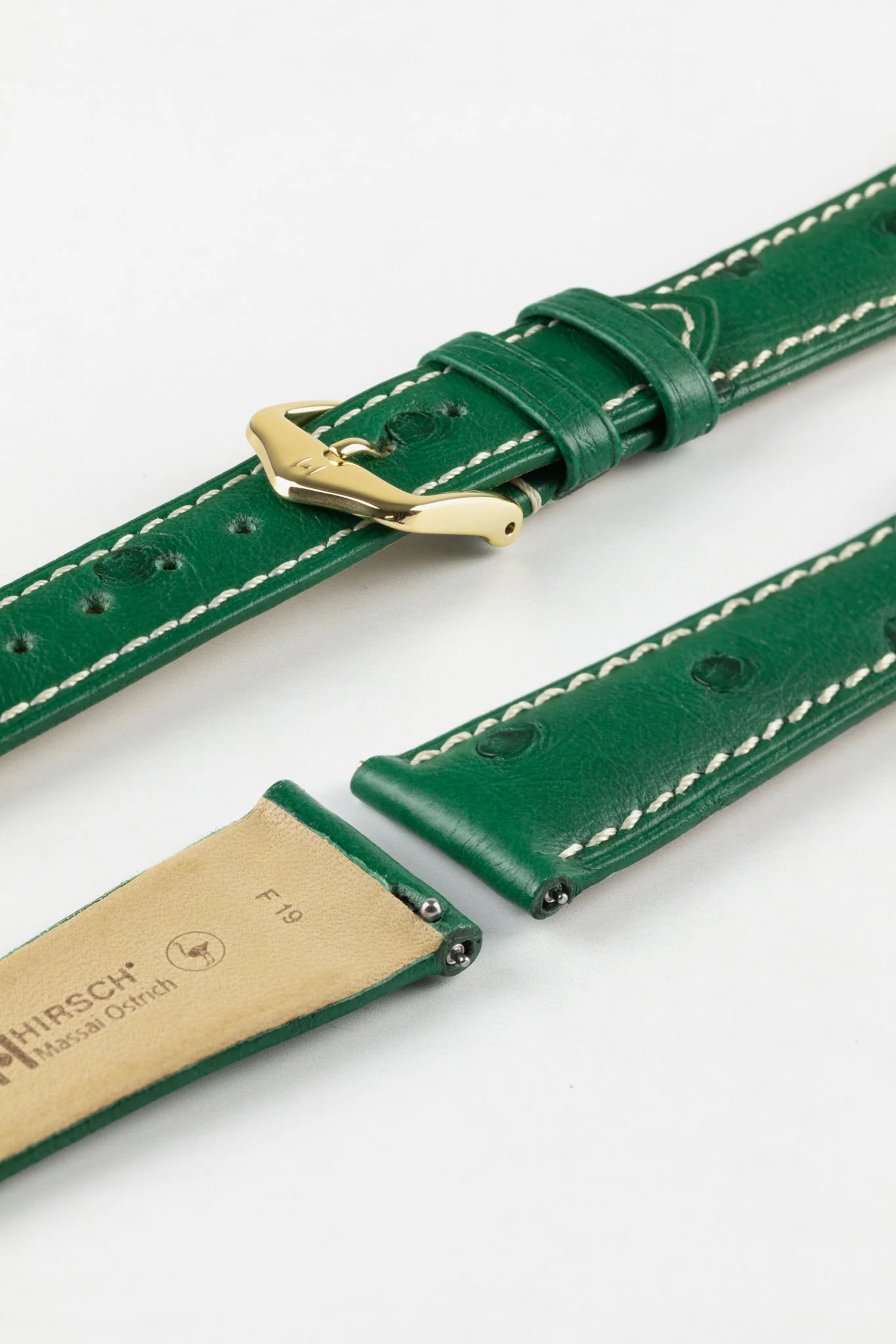 Hirsch MASSAI OSTRICH Leather Watch Strap in GREEN With WHITE Stitching - Image 8