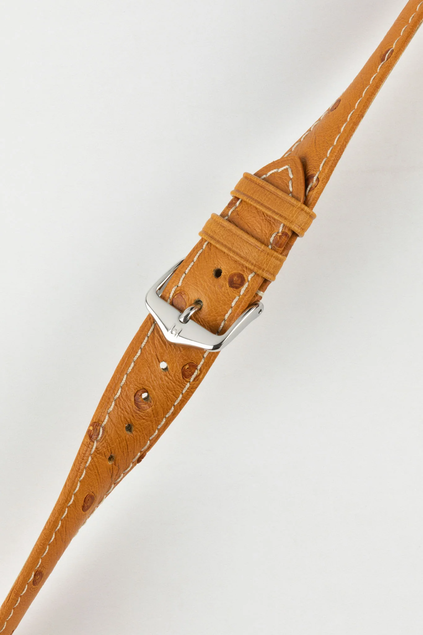 Hirsch MASSAI OSTRICH Leather Watch Strap in HONEY With WHITE Stitching - Image 5